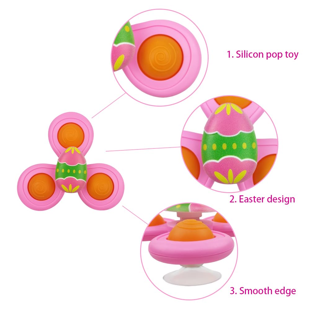 Anditoy 3 Pack Easter Bunny Suction Cup Spinner Toys - Sensory Bath Toys for Toddlers & Kids, Easter Basket Stuffers, Party Favors, Gifts (Bath Time, Sensory Play, Easter Egg Hunt Prizes)