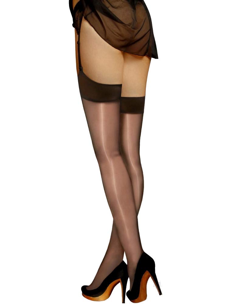 High Gloss Shiny Garter Stockings - 15 Denier Sheer Nylons for Women | Perfect for Weddings, Parties & Special Occasions