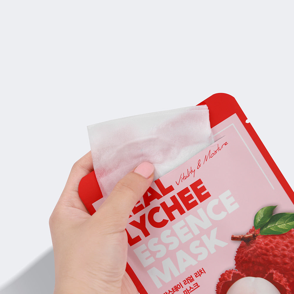 Farmstay Real Lychee Essence Facial Sheet Mask - 10 Pack for Hydrating & Brightening Skin - Perfect for Spa Day, Self-Care Routine & Gift Giving