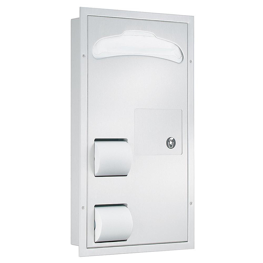 Bradley 5911 6900 Wall-Mounted Toilet Paper & Seat Cover Dispenser with Napkin Disposal - Satin Finish for Commercial & Public Restrooms
