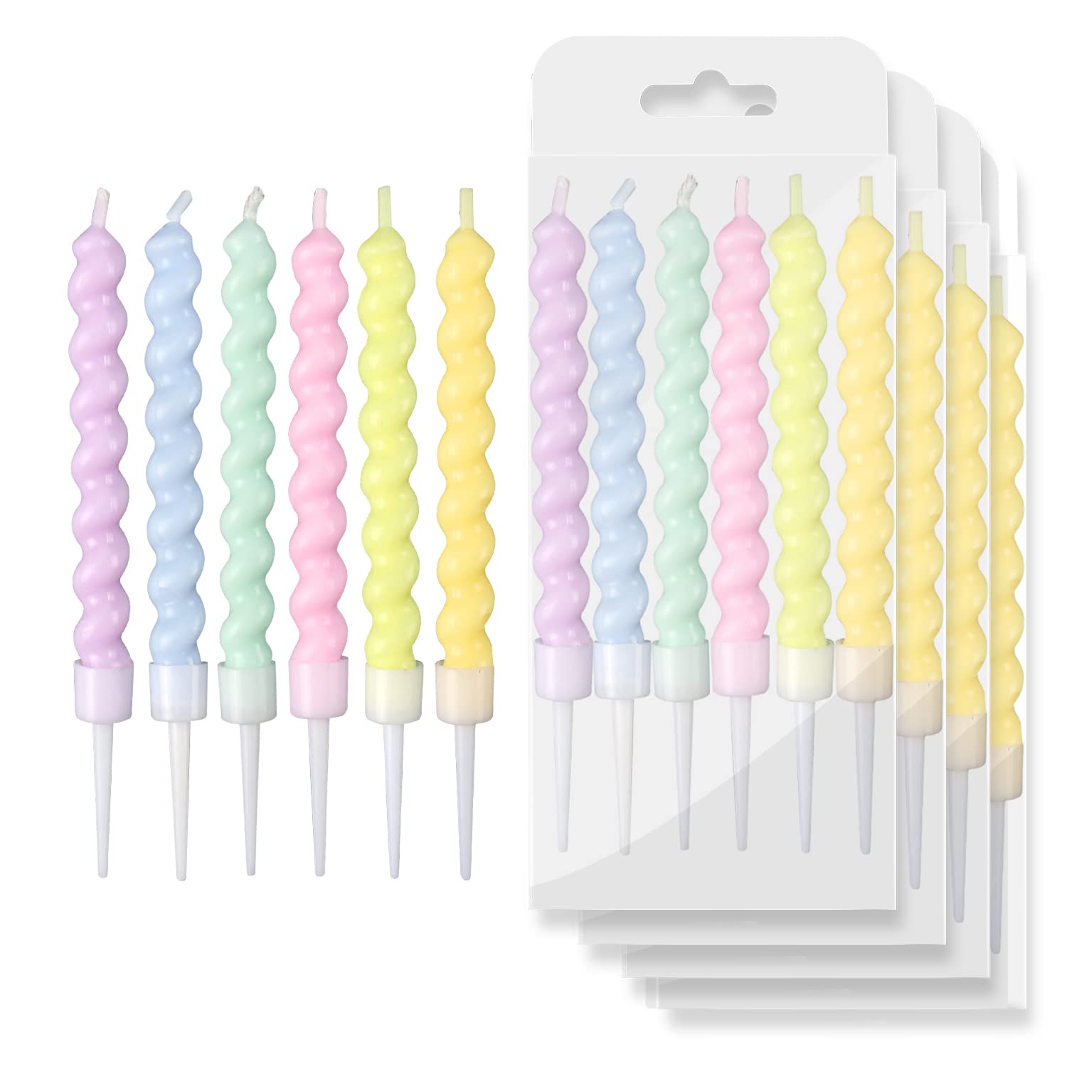 BEAN LIEVE 24-Count Rainbow Spiral Birthday Candles with Holders for Cakes & Parties