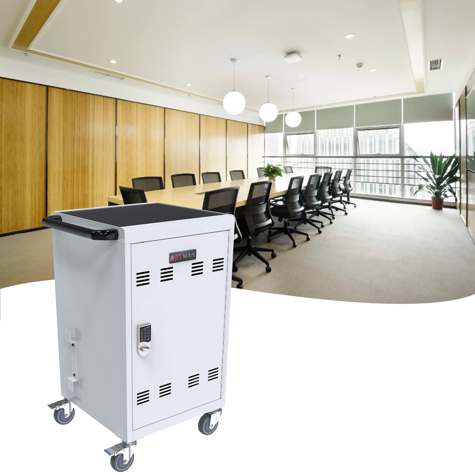 32-Unit Laptop and Chromebook Charging Cabinet with Power Cord Management - Fits 16.3