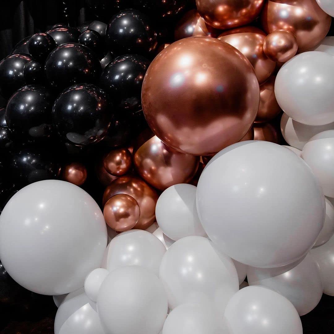 60Pcs 12 Inch Matte Black & Rose Gold Confetti Balloons Bulk - Elegant Latex Balloons for Birthday Party, Wedding, Bridal Shower, Anniversary & Prom Decorations - Perfect for Indoor/Outdoor Events & Photo Backdrops