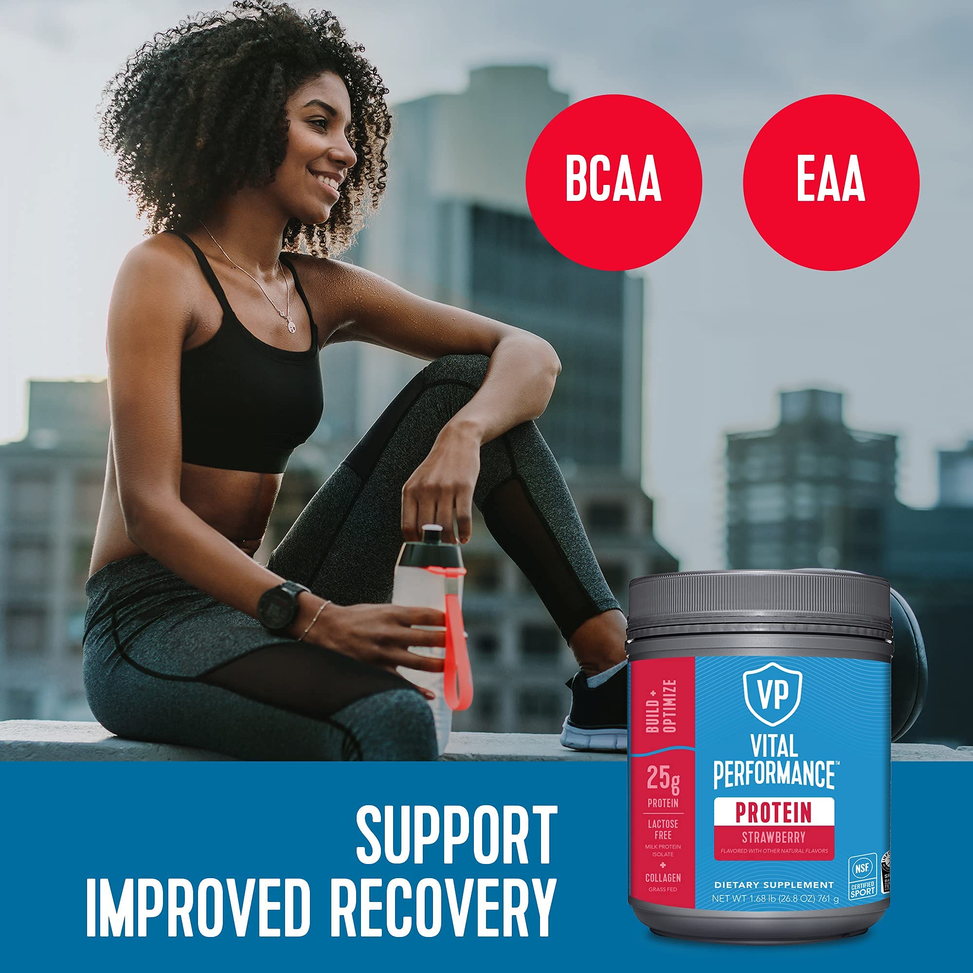 Vital Proteins Performance Protein Powder - 1.68lb, Lactose-Free Milk Isolate Casein & Whey Blend with 10g Grass-Fed Collagen Peptides, 8g EAAs, 5g BCAAs | Gluten-Free, Strawberry Flavor | Post-Workout Recovery, Muscle Growth & Daily Nutrition Supplement