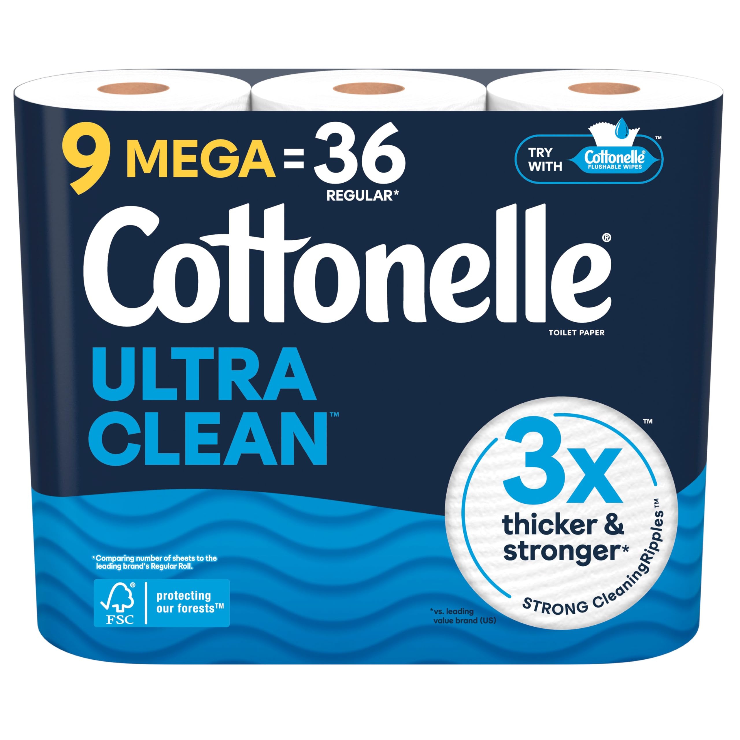 Cottonelle Ultra Clean Toilet Paper - 9 Mega Rolls (Equivalent to 36 Regular Rolls) | 284 Sheets Per Roll | Soft & Strong Bathroom Tissue | Packaging May Vary | Perfect for Home, Office & RV Use