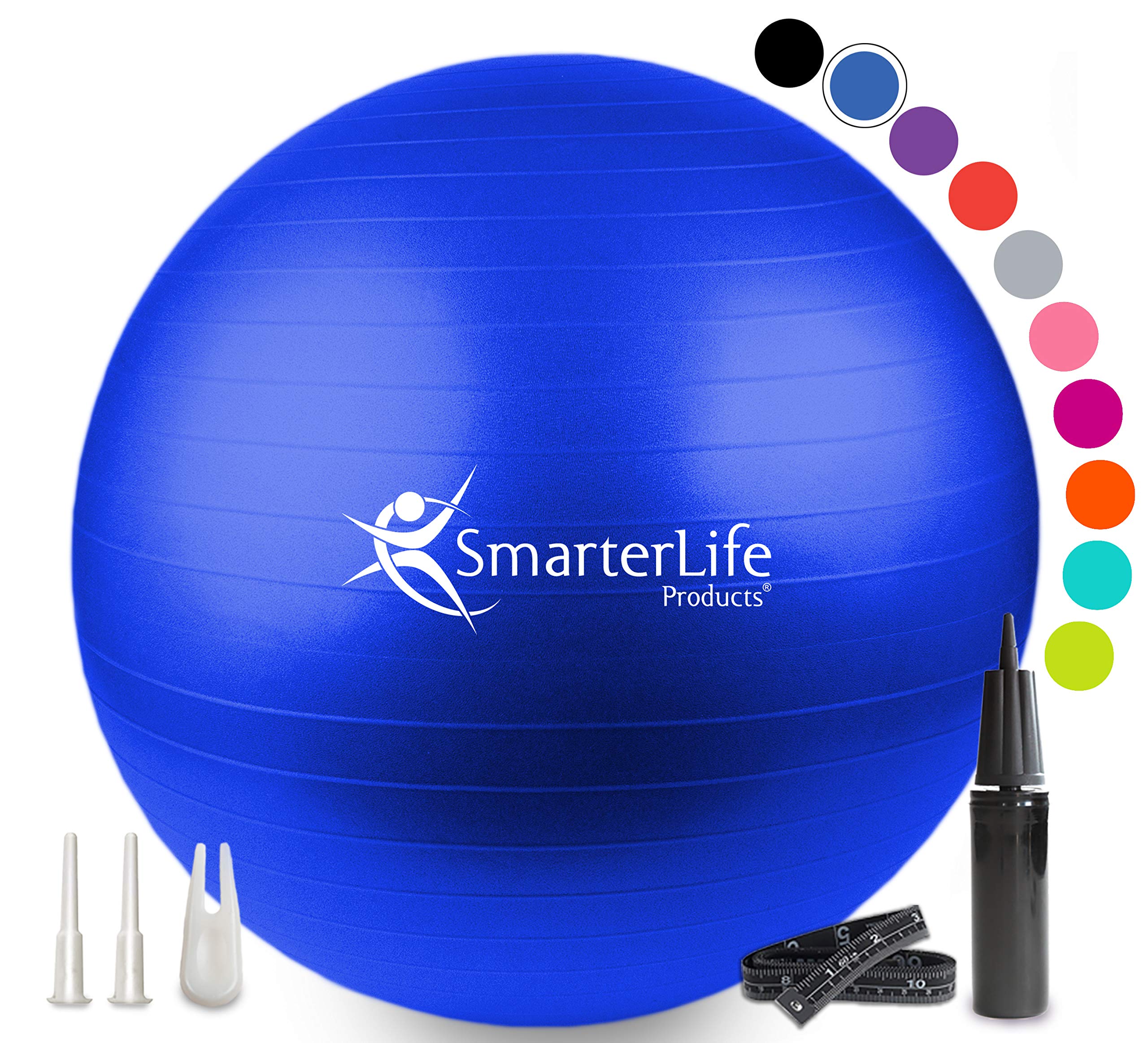 Premium Exercise Yoga Ball for Fitness, Core Workout & Physical Therapy - Anti-Burst Stability Ball with Non-Slip Surface for Home Gym, Office Chair & Pregnancy Support - Ideal for Yoga, Pilates, Balance Training & Postnatal Recovery