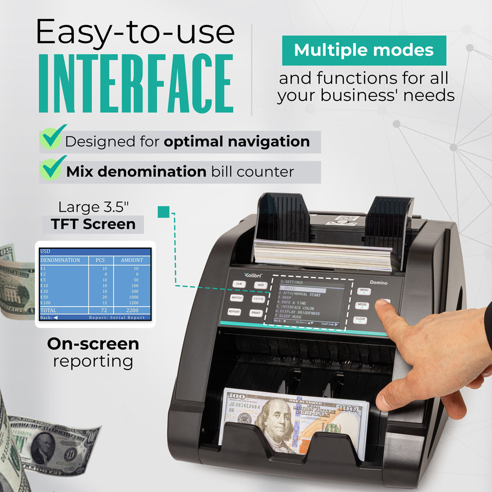 Kolibri Domino Mixed Bill Counter, Sorter and Reader - High Speed Currency Counting Machine for Banks & Retail Stores - Perfect for Cash Handling & Financial Management