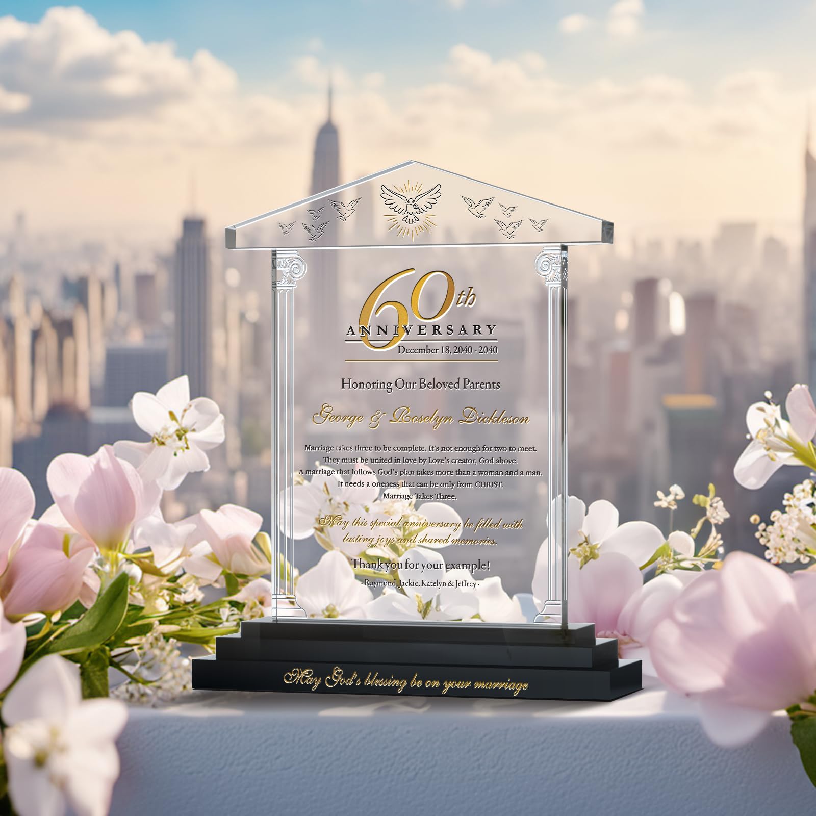 Personalized Religious 60th Wedding Anniversary Crystal Gift for Parents & Grandparents - Custom Engraved Keepsake from Children & Grandchildren (9 Inch) - Perfect for Diamond Anniversary Celebrations & Family Heirlooms