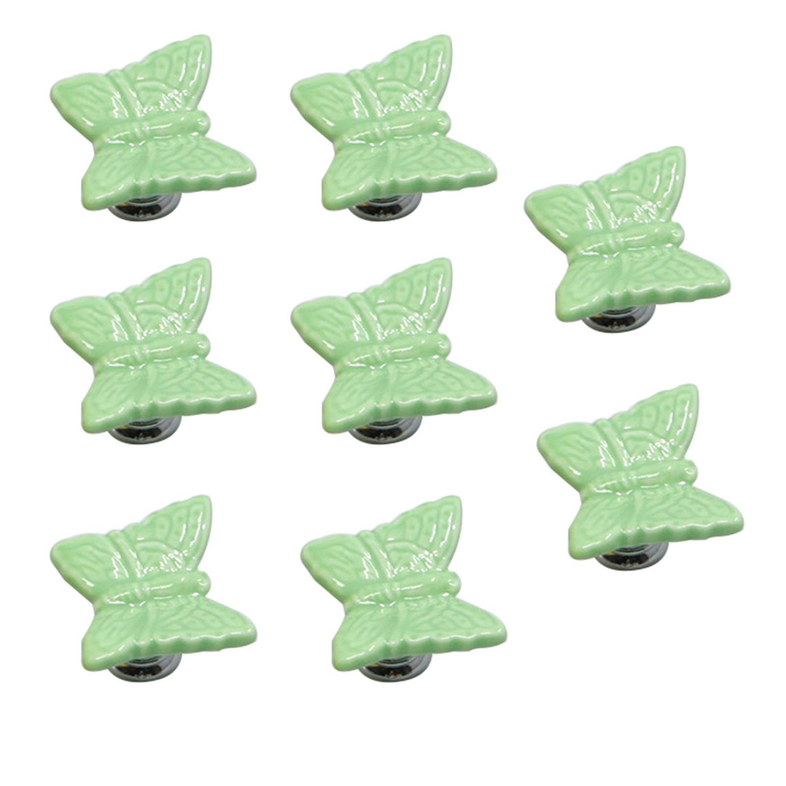 8 Pack Green Butterfly Shaped Ceramic Drawer Knobs with Zinc Alloy Base - Vintage Cabinet Pulls, Dresser Handles for Wardrobe, Kitchen Cabinets & Furniture Hardware (Home Decor Upgrade)
