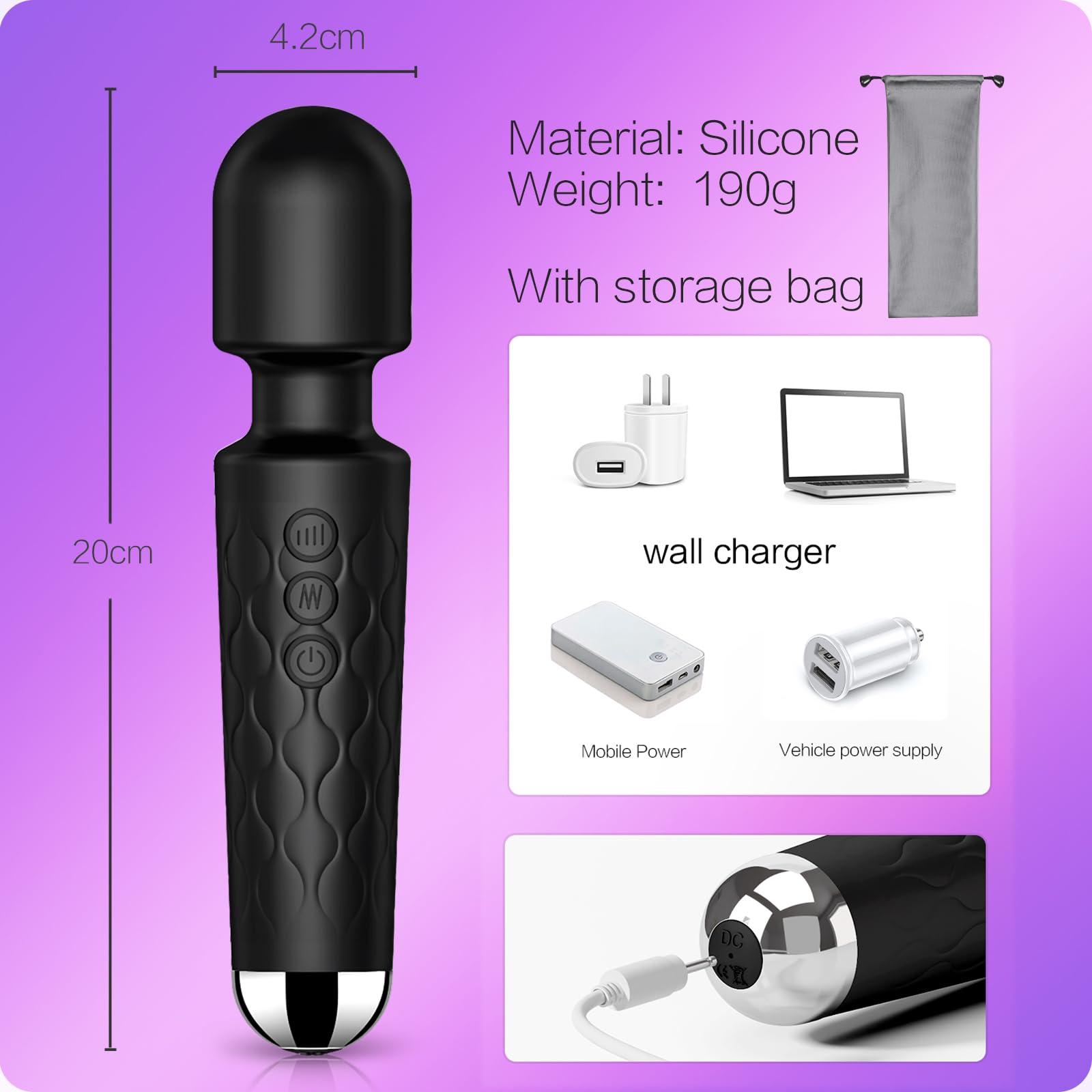 SANJIANKE Powerful Wand Vibrator for Women - 8 Speeds & 20 Patterns G-Spot & Clitoral Stimulator, Waterproof & Ultra Quiet Adult Sex Toy - Perfect for Solo Play, Couples Massage & Stress Relief (Black)
