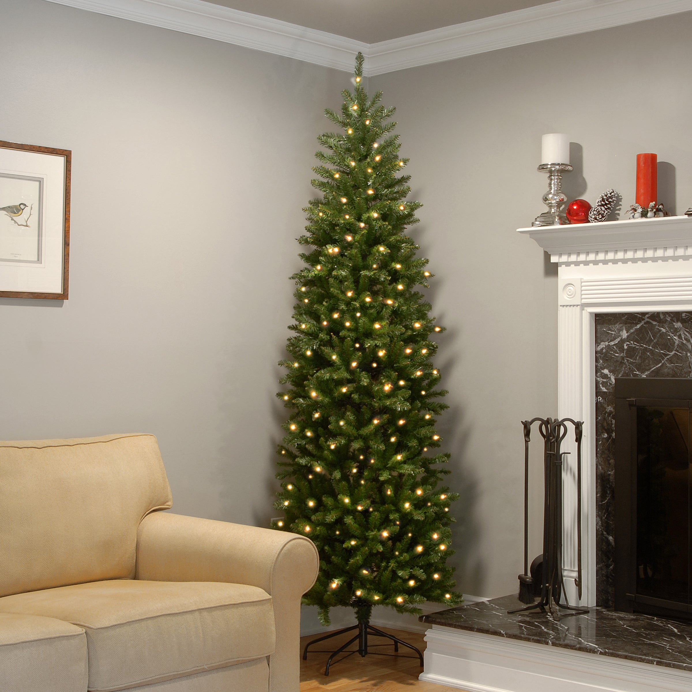 7 ft Pre-Lit Kingswood Fir Pencil Christmas Tree with 500 Clear LED Lights - Perfect for Living Room, Office & Holiday Decorations