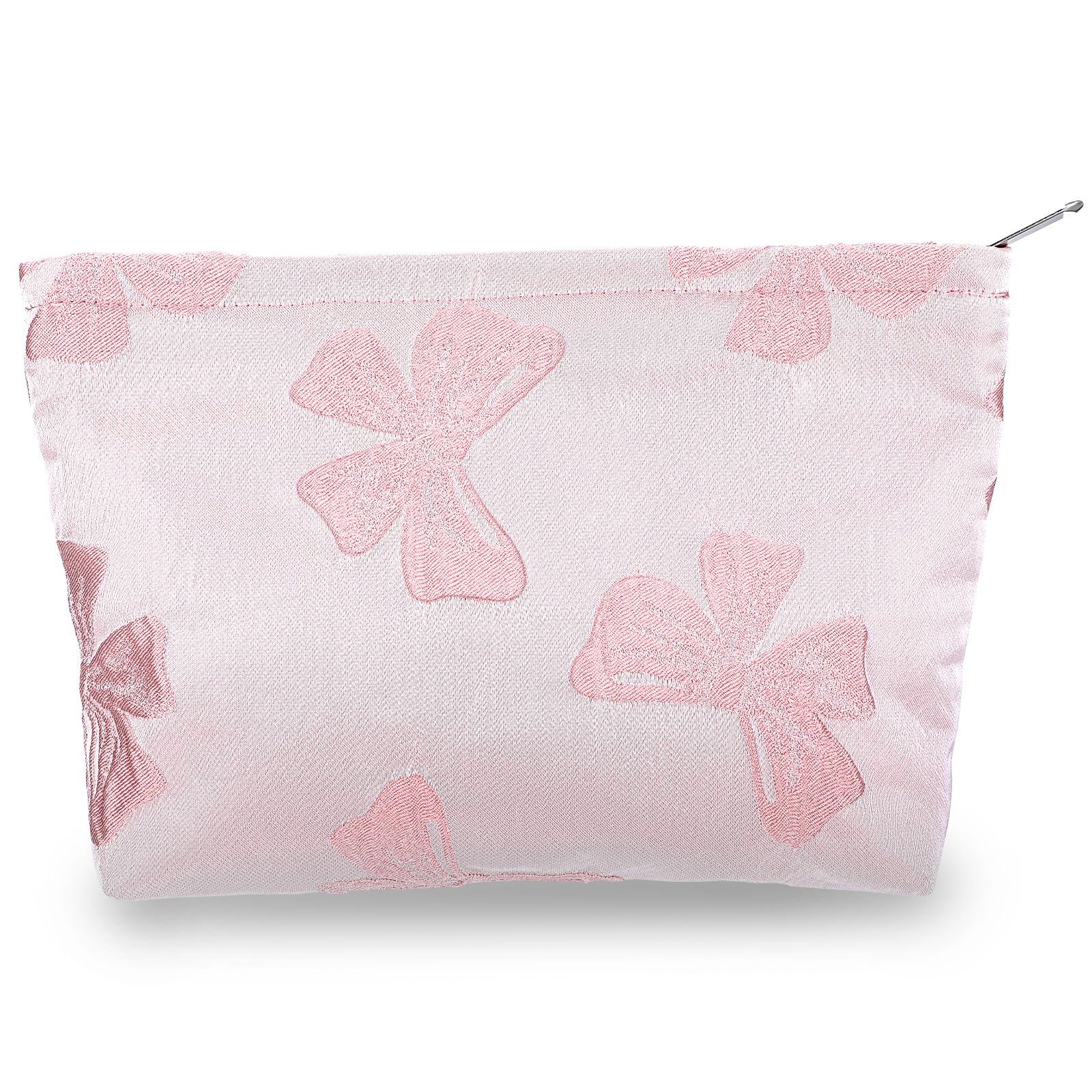 Elegant Bow Makeup Bag for Women - Large Capacity Cosmetic Organizer | Travel & Daily Use (Pink)