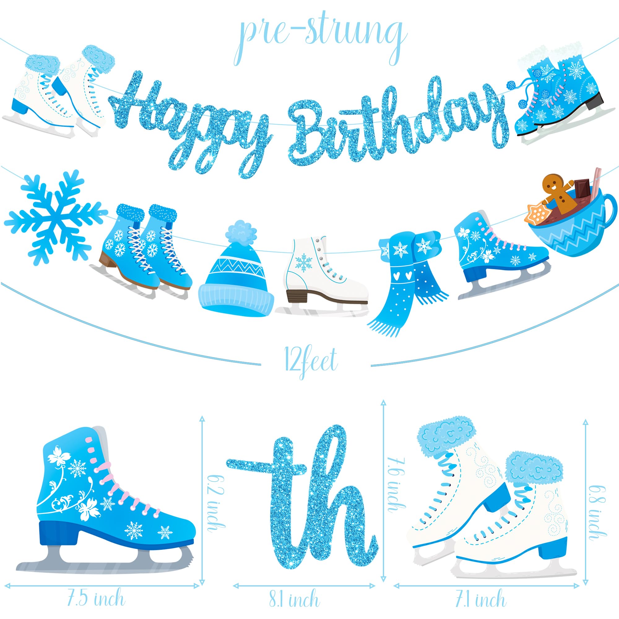 Light Blue Glitter Snowflake Birthday Banner - Winter Wonderland Party Decorations for Girls, Ice Skating Theme Party Supplies | Perfect for Winter Birthday Decor, Christmas Celebrations & Frozen-Themed Events