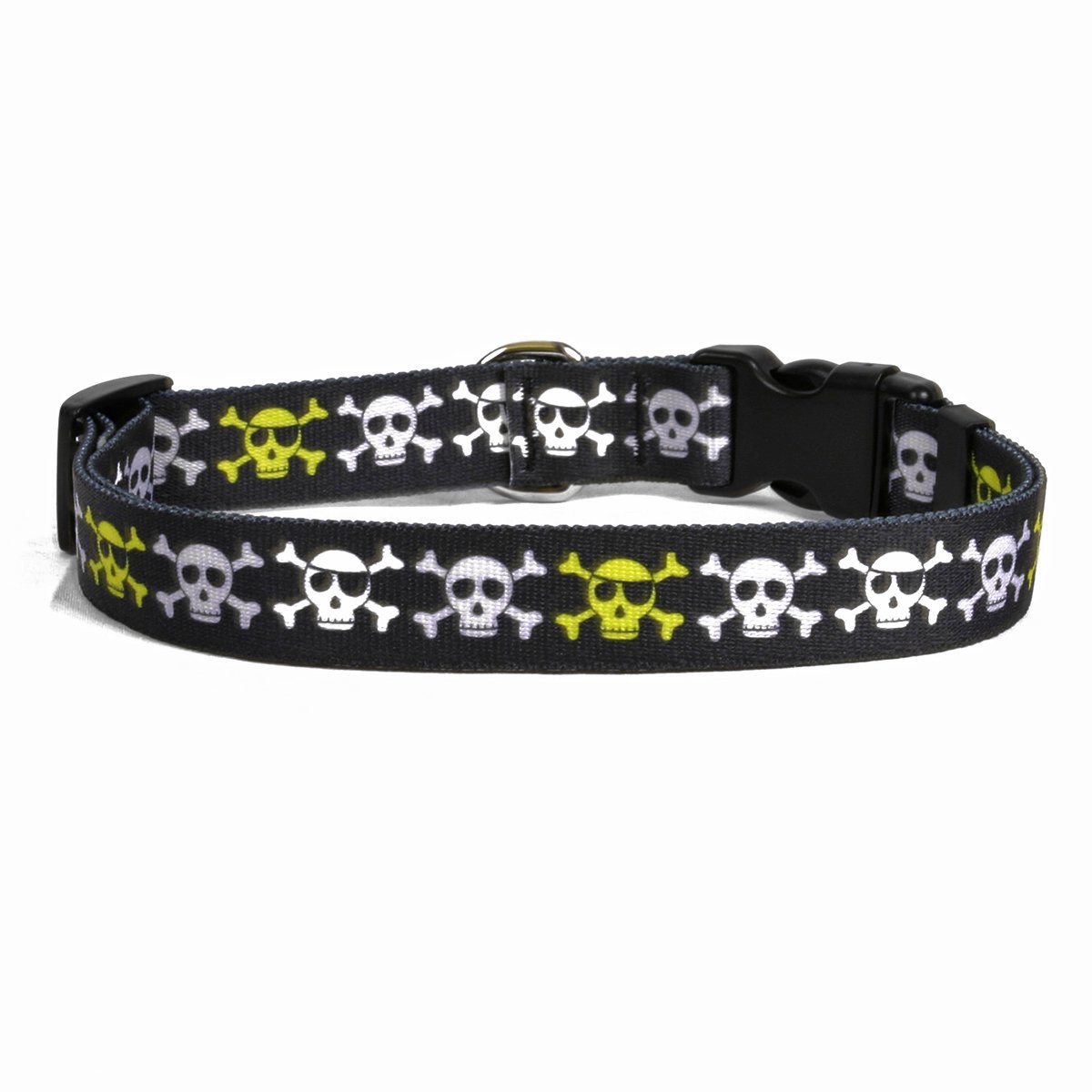 Yellow Dog Design Skull Print Dog Collar for Large Dogs - 1 Inch Wide, Adjustable 18-28 Inch Neck - Perfect for Halloween, Punk Style & Everyday Walks