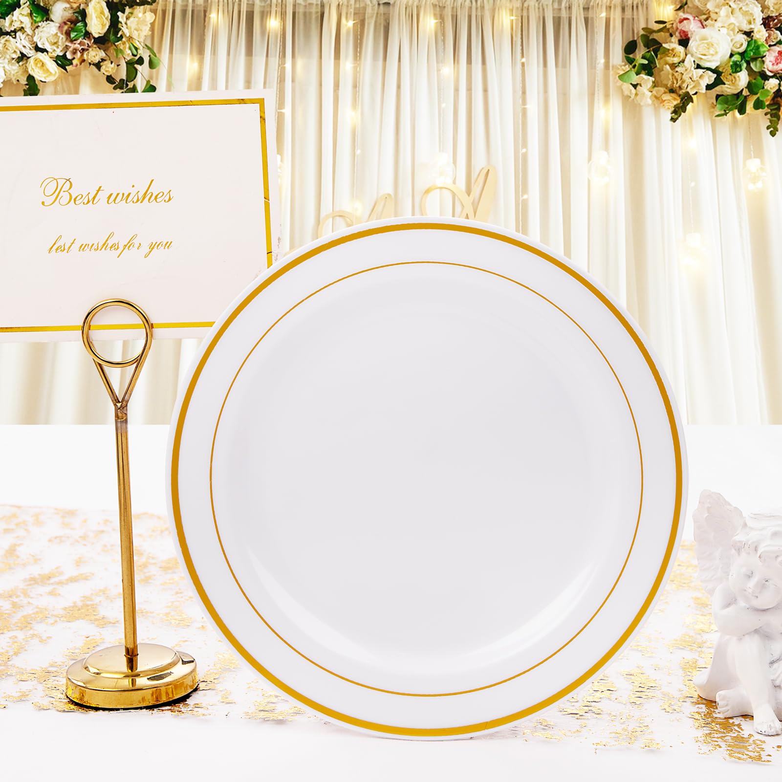 72 Pcs Heavy Duty Gold Rimmed Plastic Plates - 7.5