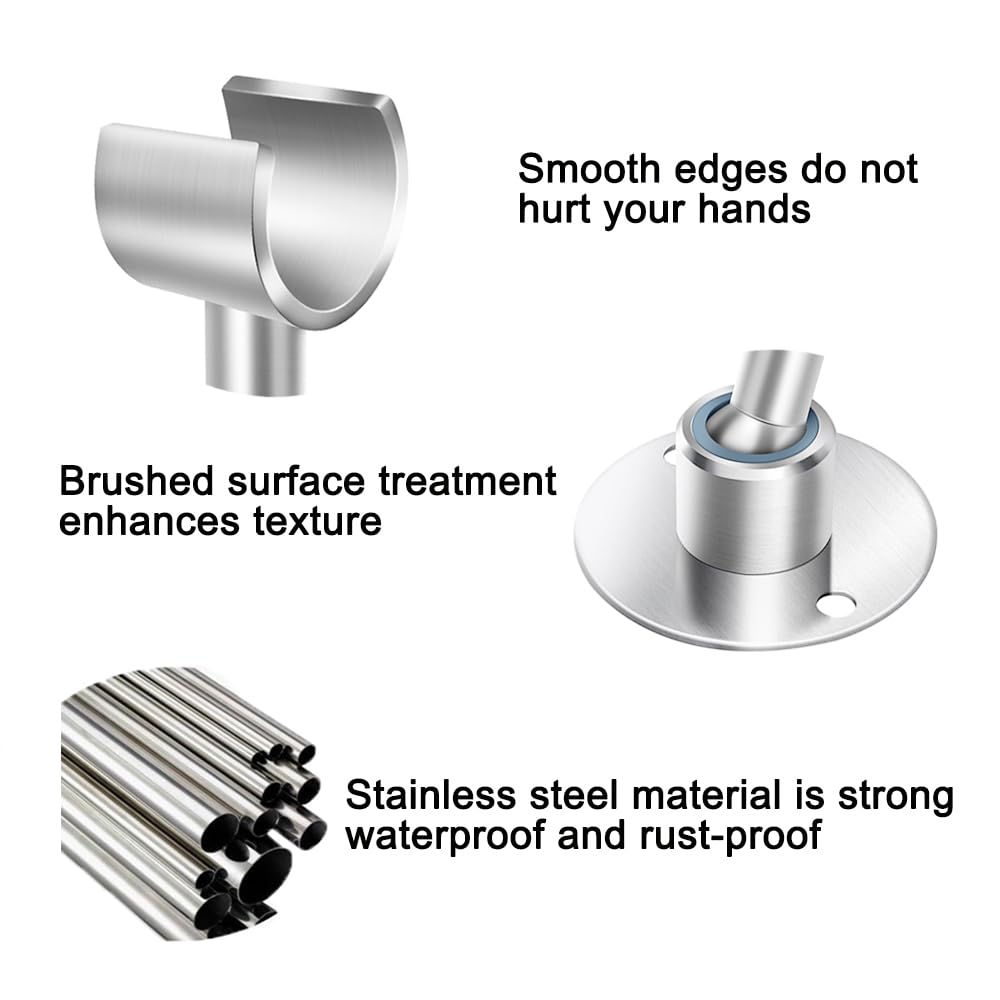 Stainless Steel Adjustable Wall Mount Shower Head Holder - Brushed Metal Handheld Shower Bracket for Bathroom, Shower Spray Mount with Secure Grip - Perfect for Home, Hotel, and Spa Use