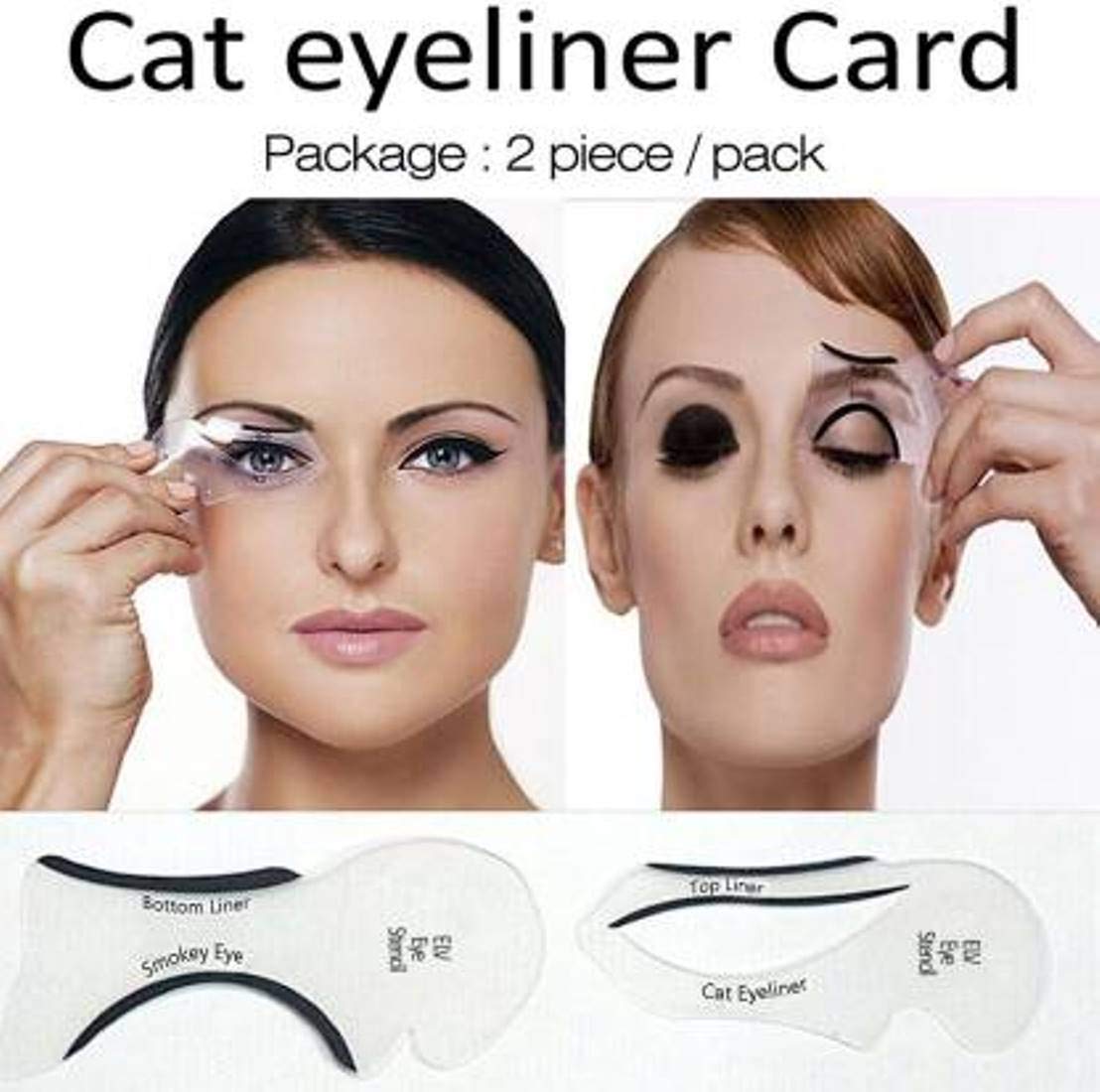 Frackson 2Pcs Cat Eye Makeup Stencil Set - Reusable Eyeliner Template Kit for Winged Eyeliner, Perfect for Women & Girls - Great for Parties, Halloween & Cosplay Makeup Looks