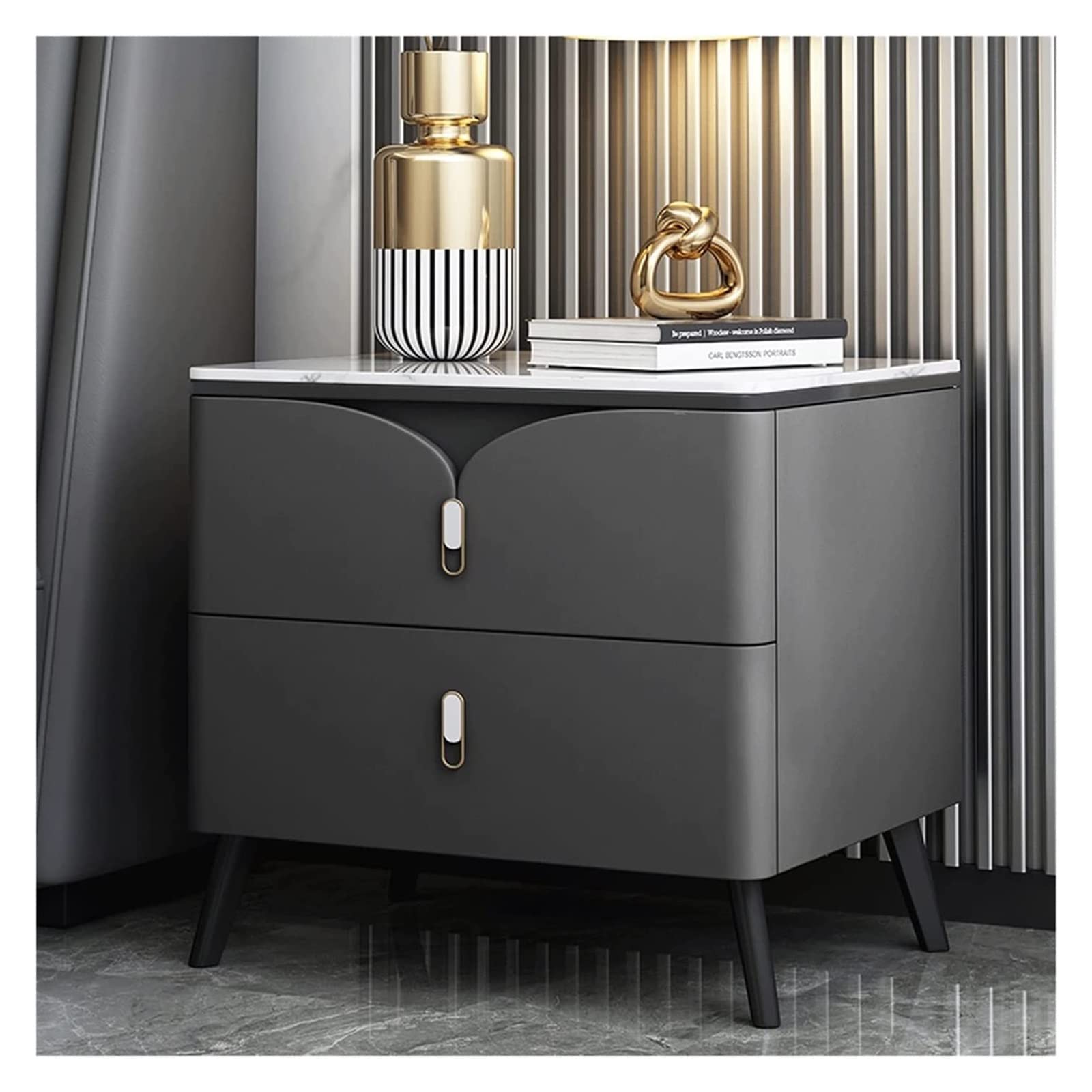 Modern Nightstand Bedside Table - Small Slate Finish, Durable Crafted Bedroom Furniture (19.7 Inches) - Perfect for Bedrooms, Dorm Rooms & Small Spaces