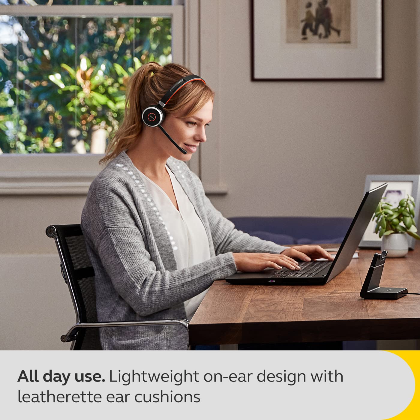 Jabra Evolve 65 SE Wireless Mono Bluetooth Headset with Noise-Cancelling Mic, 14H Battery & Charging Stand - UC Certified for Zoom, Teams, Cisco - Ideal for Home Office & Remote Work (Black)
