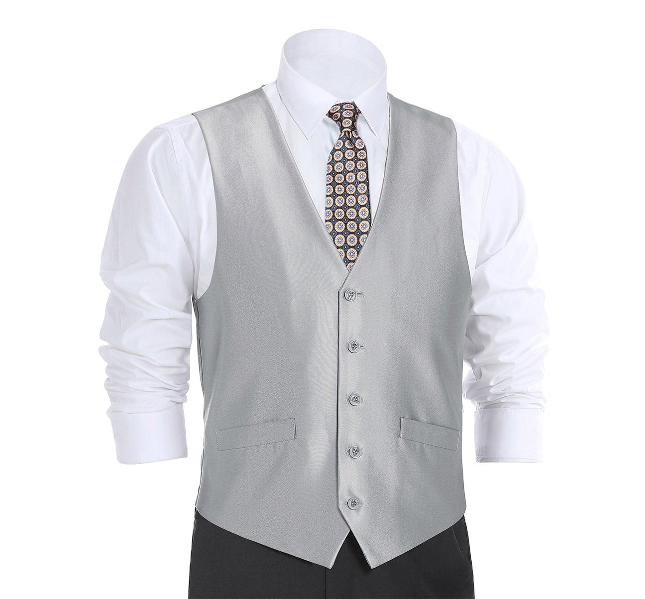 Alessandro Vitello by Renoir Grey Men's Formal Suit Vest - Slim Fit Sharkskin Waistcoat for Weddings, Business & Special Occasions