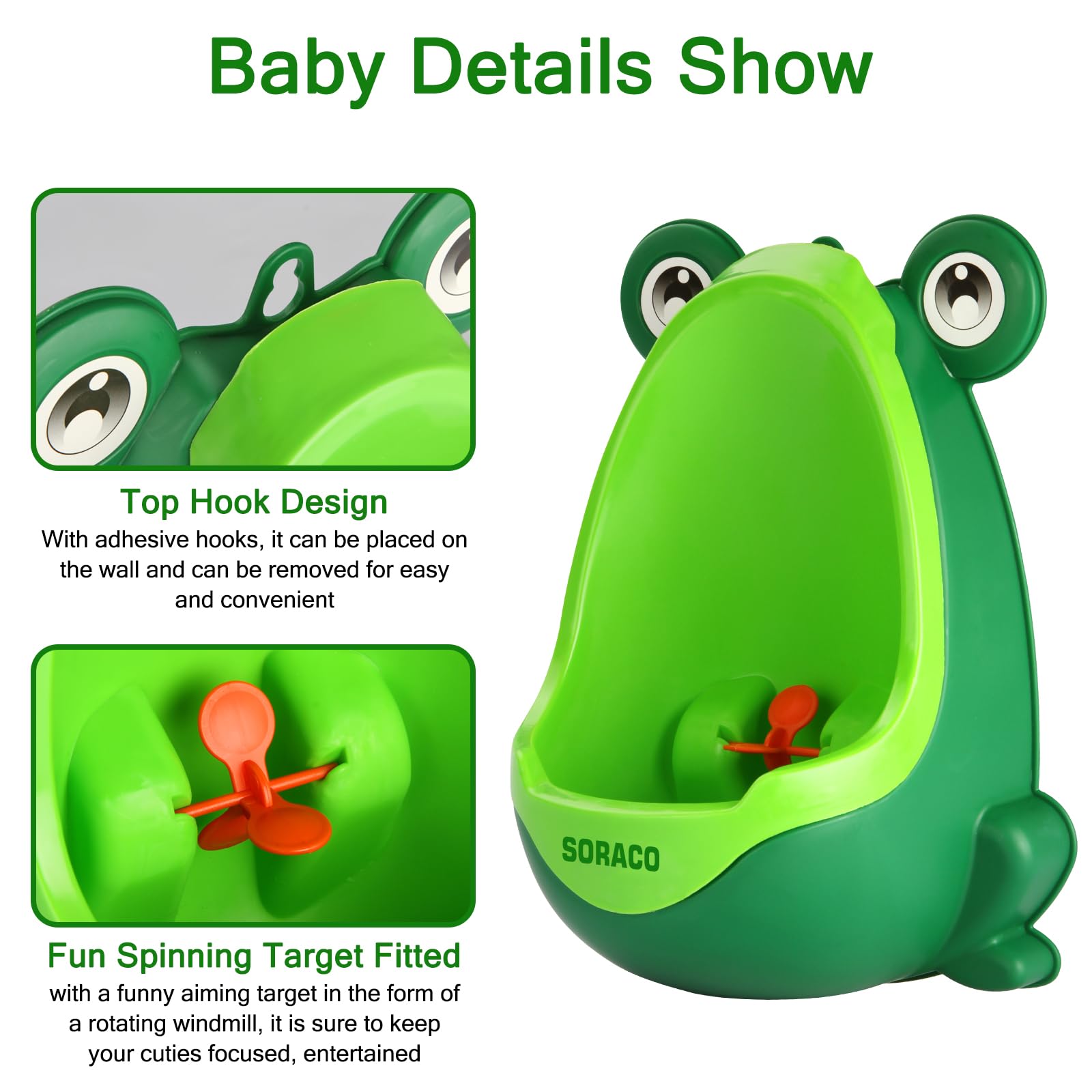 Fun Frog Potty Training Urinal for Toddler Boys - Green Bathroom Trainer with Funny Aiming Target - Perfect for Potty Training Toddlers at Home & Daycare