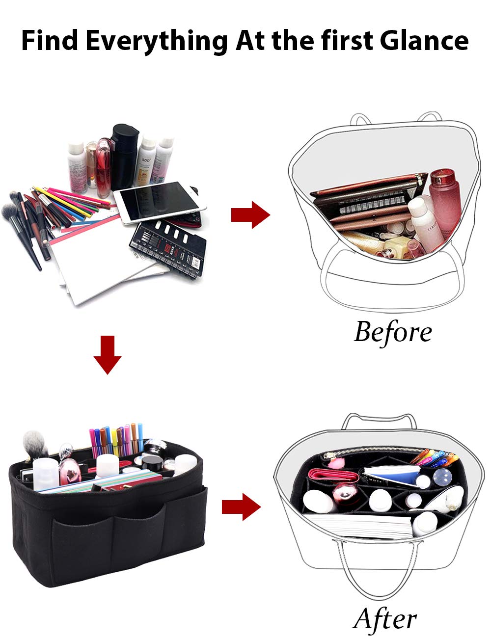 Premium Felt Purse Insert Organizer for Louis Vuitton Speedy & Neverfull Bags - Handbag Organizer with Multiple Pockets for Wallet, Phone & Cosmetics - Perfect for Travel, Work & Daily Use