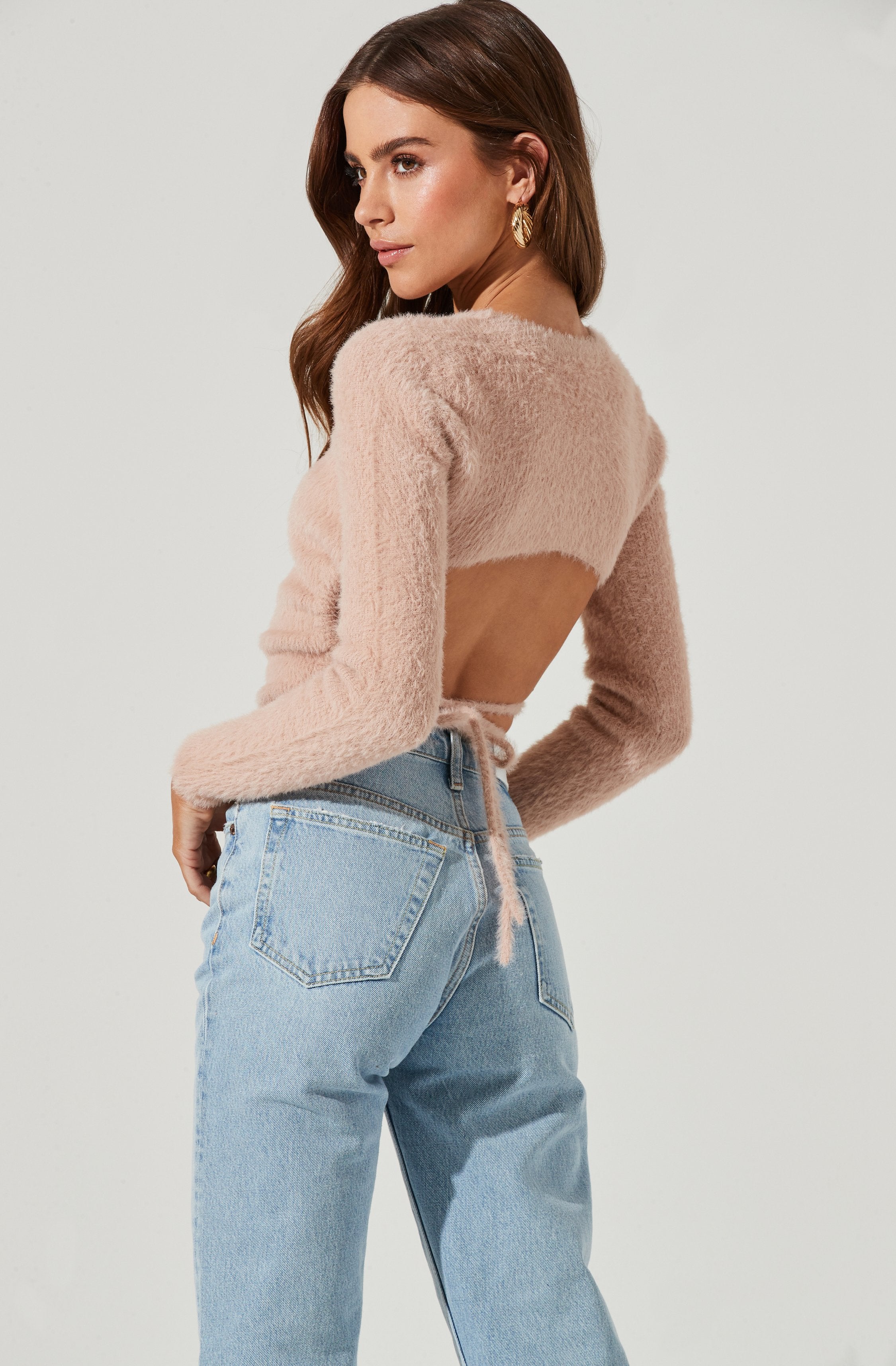Elegant Back Cutout Tie Waist Sweater for Women - Chic Knit Pullover for Fall & Winter Fashion | Perfect for Office, Date Night & Casual Outings