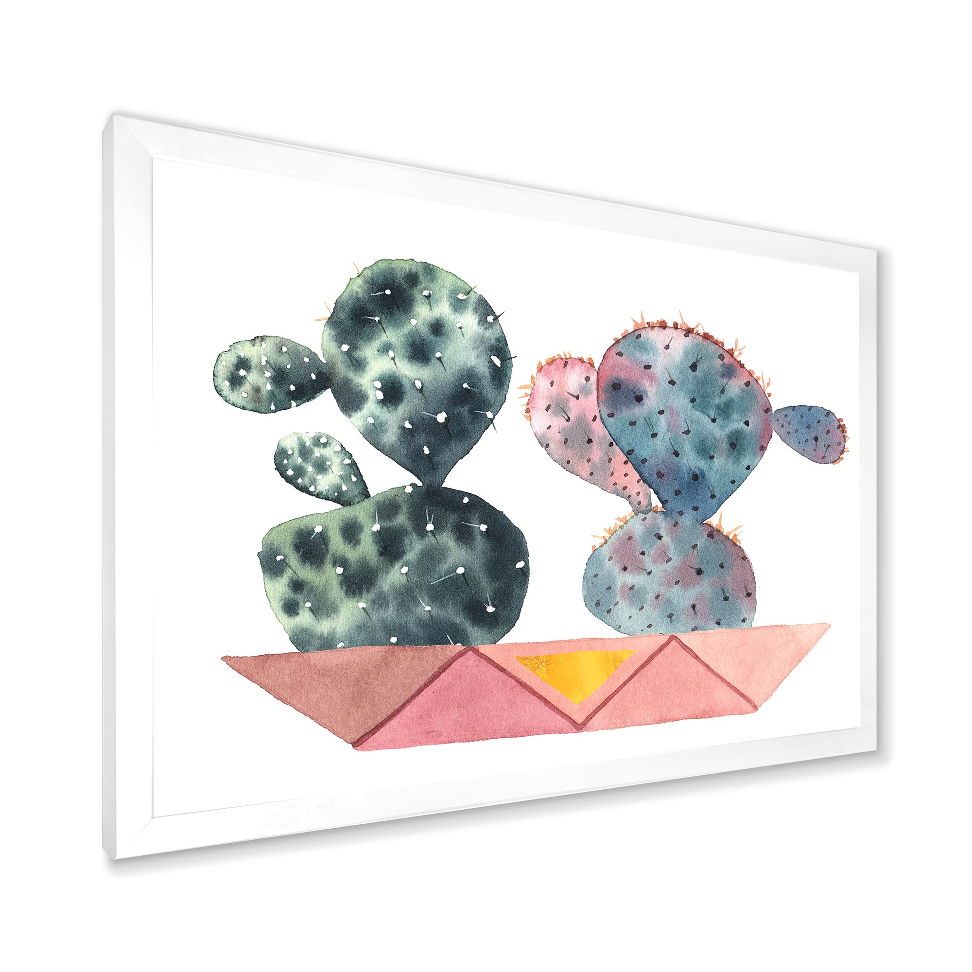 Modern Pink Cactus Duo in Geometric Pots - Framed Wall Art for Home, Office & Living Room Decor