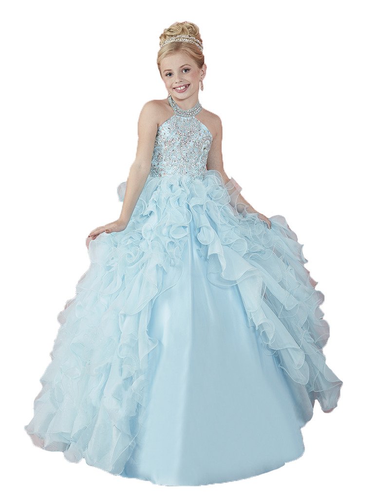GreenBloom Crystal Girls' Princess Pageant Ball Gown Dress - Elegant Formal Party Wear for Pageants, Weddings & Special Occasions