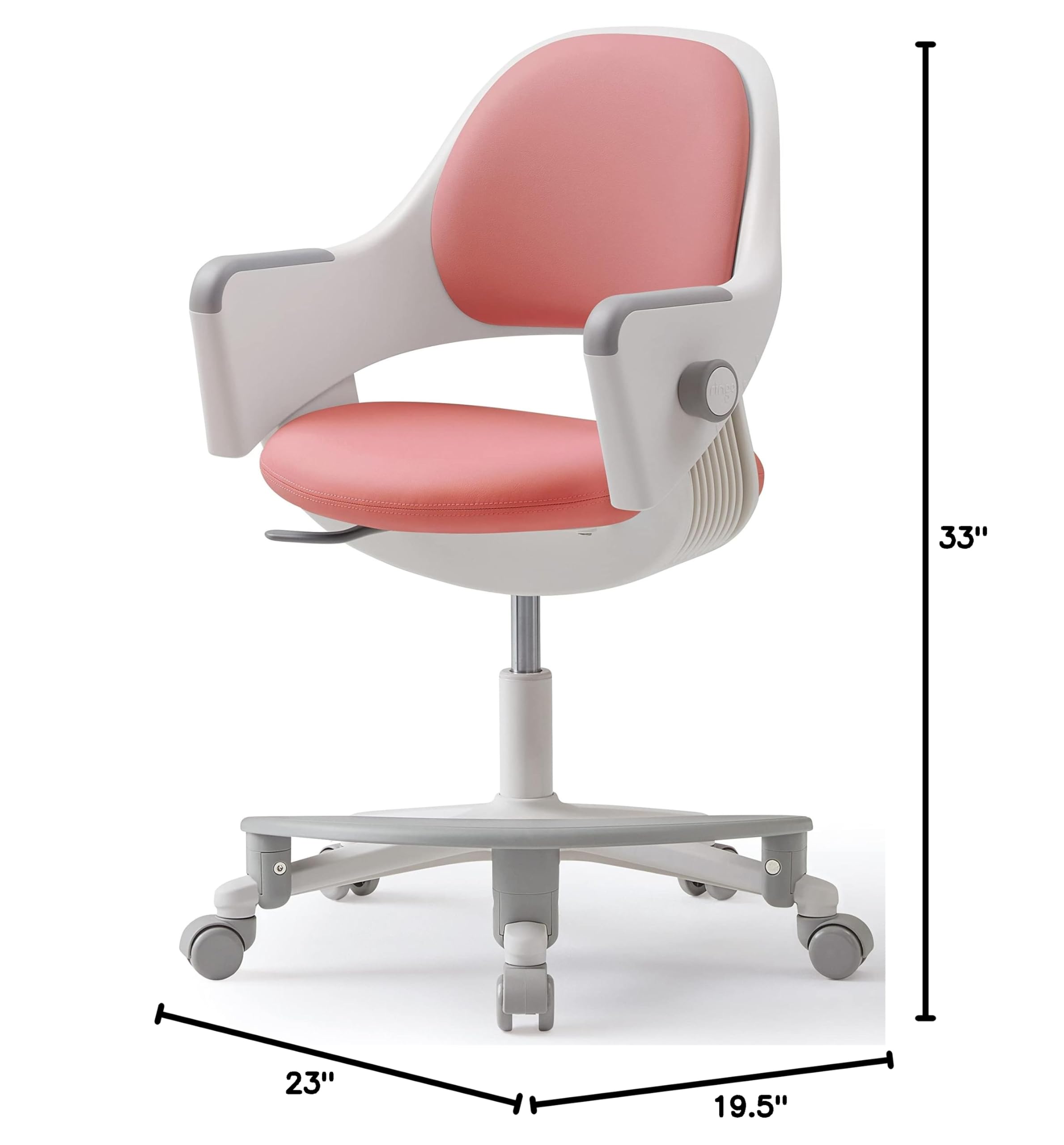 SIDIZ Ringo Ergonomic Kids Desk Chair with Adjustable Height, Footrest & 4-Step Growing Function - Swivel Office Chair with Sit-Locking Casters for Study & Homework (Rosy Pink) - Perfect for Children's Bedroom & Homeschooling Setup
