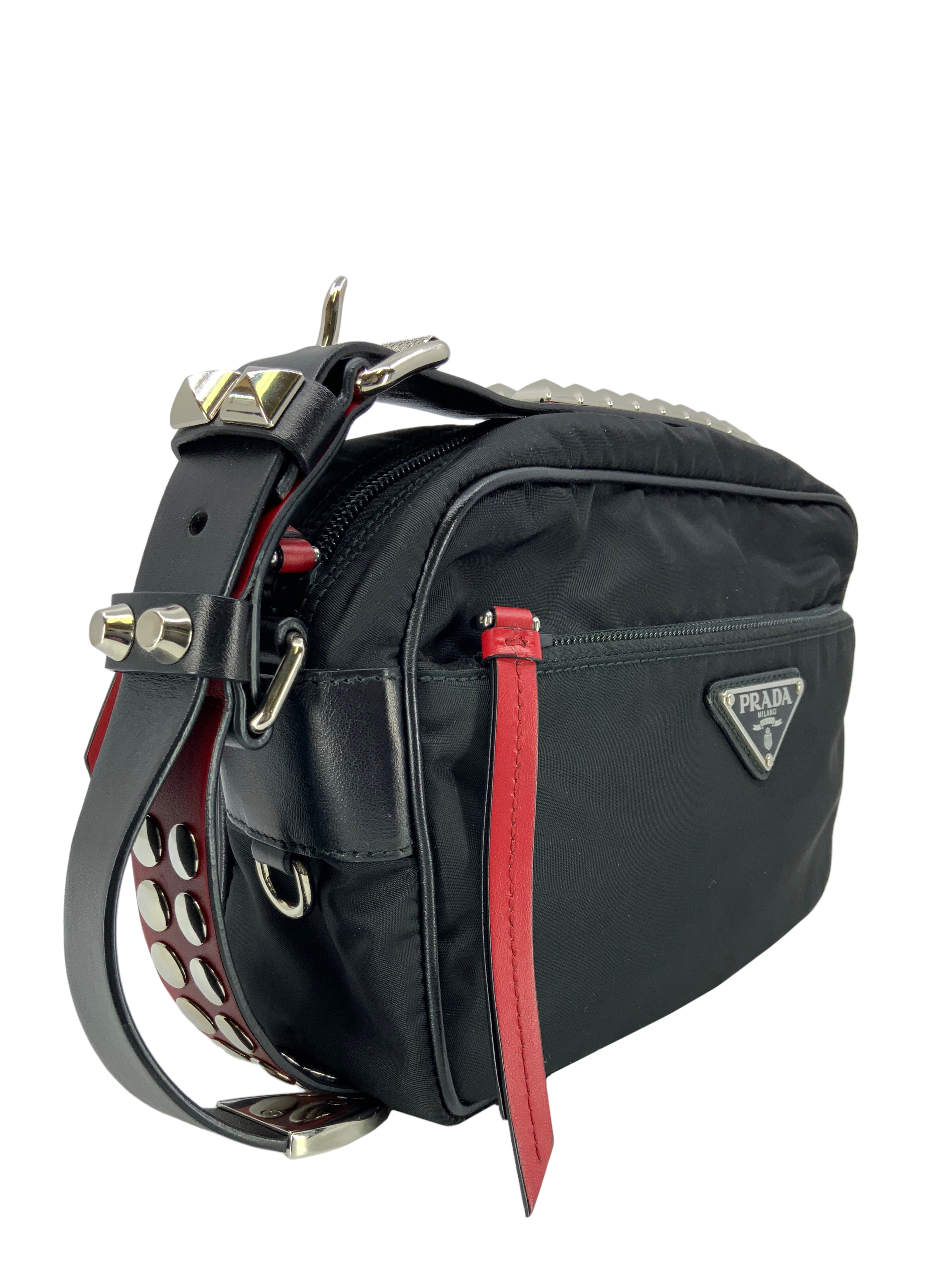 PRADA Tessuto Nylon Studded New Vela Shoulder Bag for Women - Luxury Designer Crossbody Purse for Everyday Use, Work & Night Out
