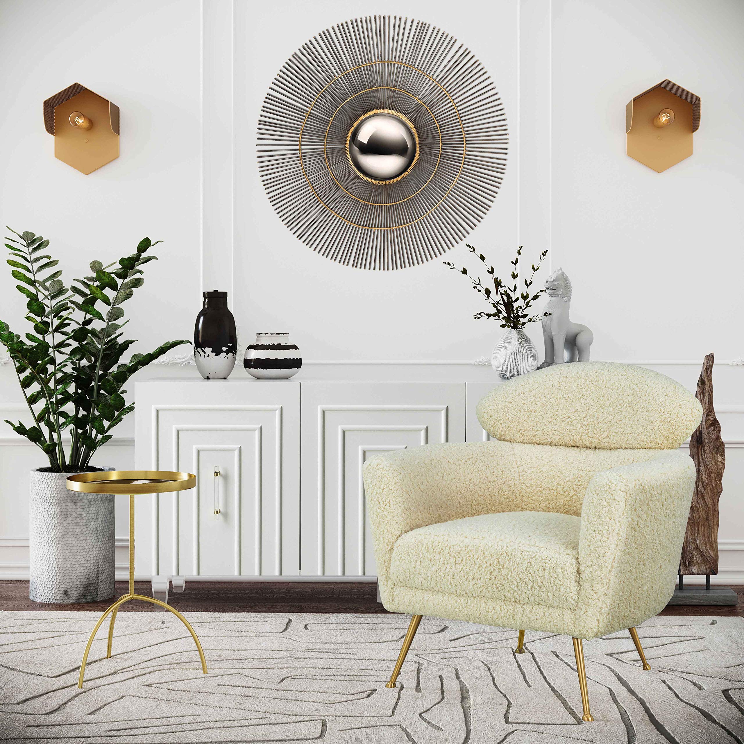Vintage Hexagonal Wall Sconce - 40W Indoor Lighting Fixture in Tan for Living Room, Bedroom & Hallway | Tov Furniture Mokhtar Collection
