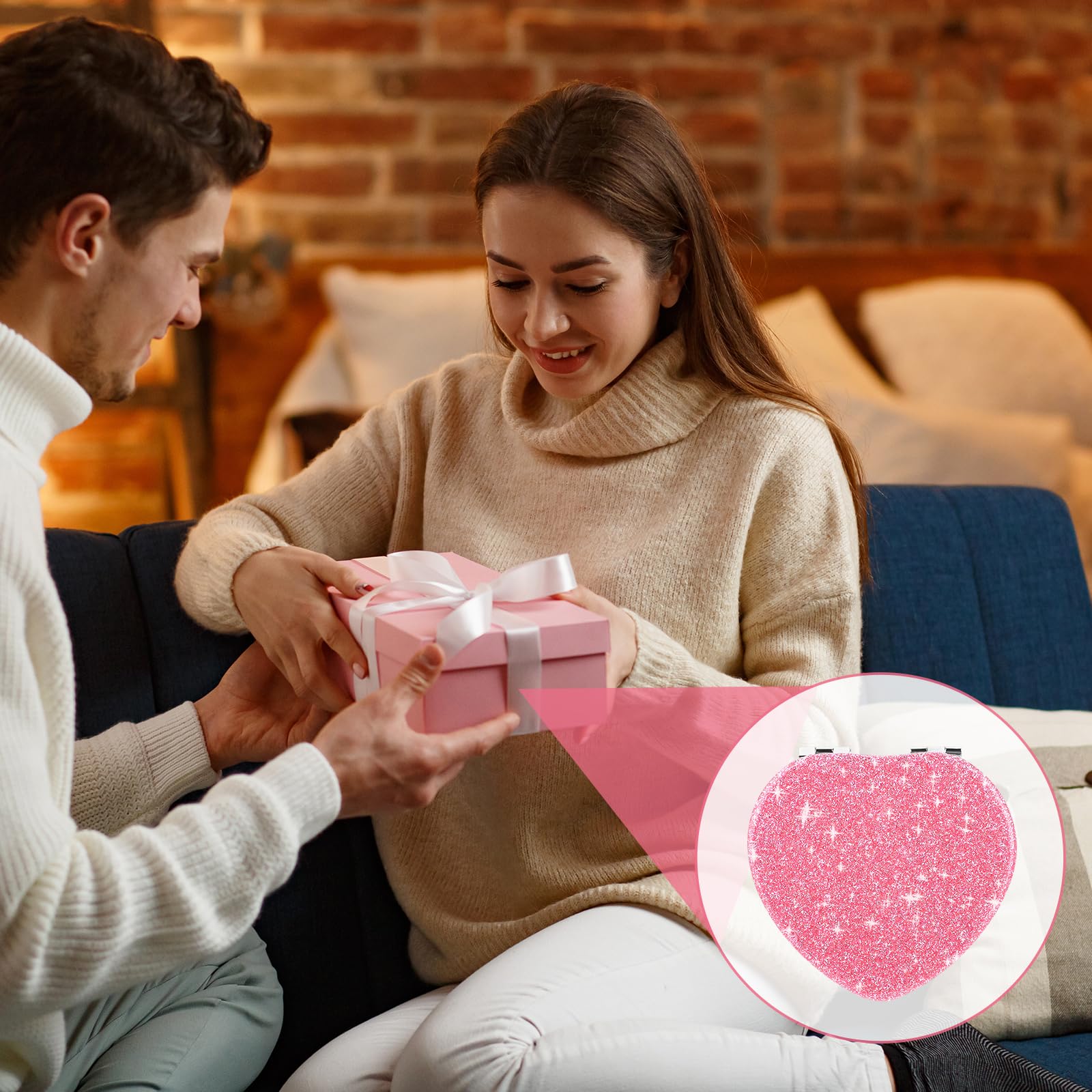 Heart-Shaped Compact Folding Vanity Mirror with Magnifier - Double-Sided Glitter Makeup Mirror for Women, Portable Travel Cosmetic Mirror for Purse - Perfect for Home, Office & Travel Beauty Touch-Ups