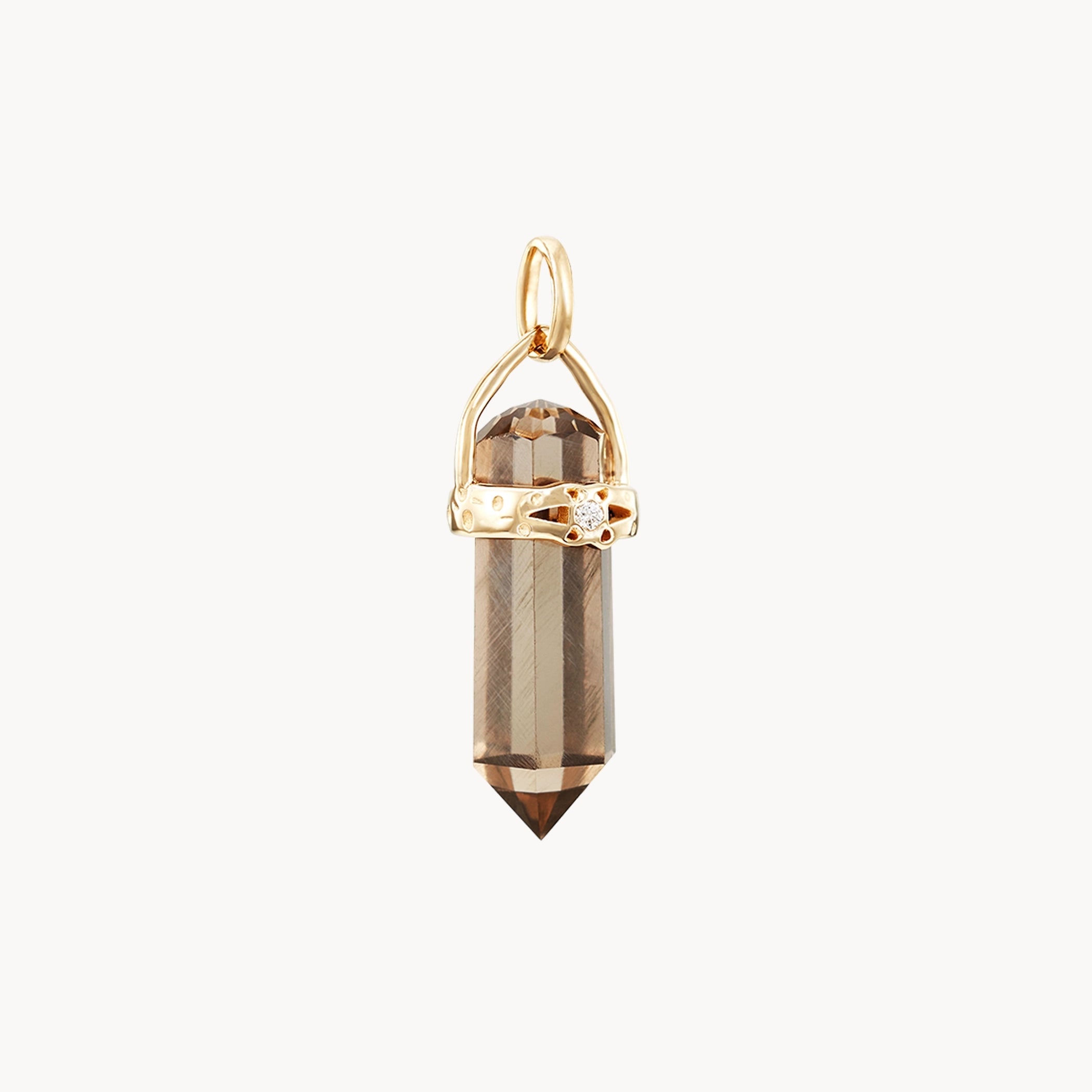 10K Yellow Gold Smoky Quartz Amulet with White Sapphire - Elegant Jewelry for Women, Perfect for Gifts, Weddings & Special Occasions