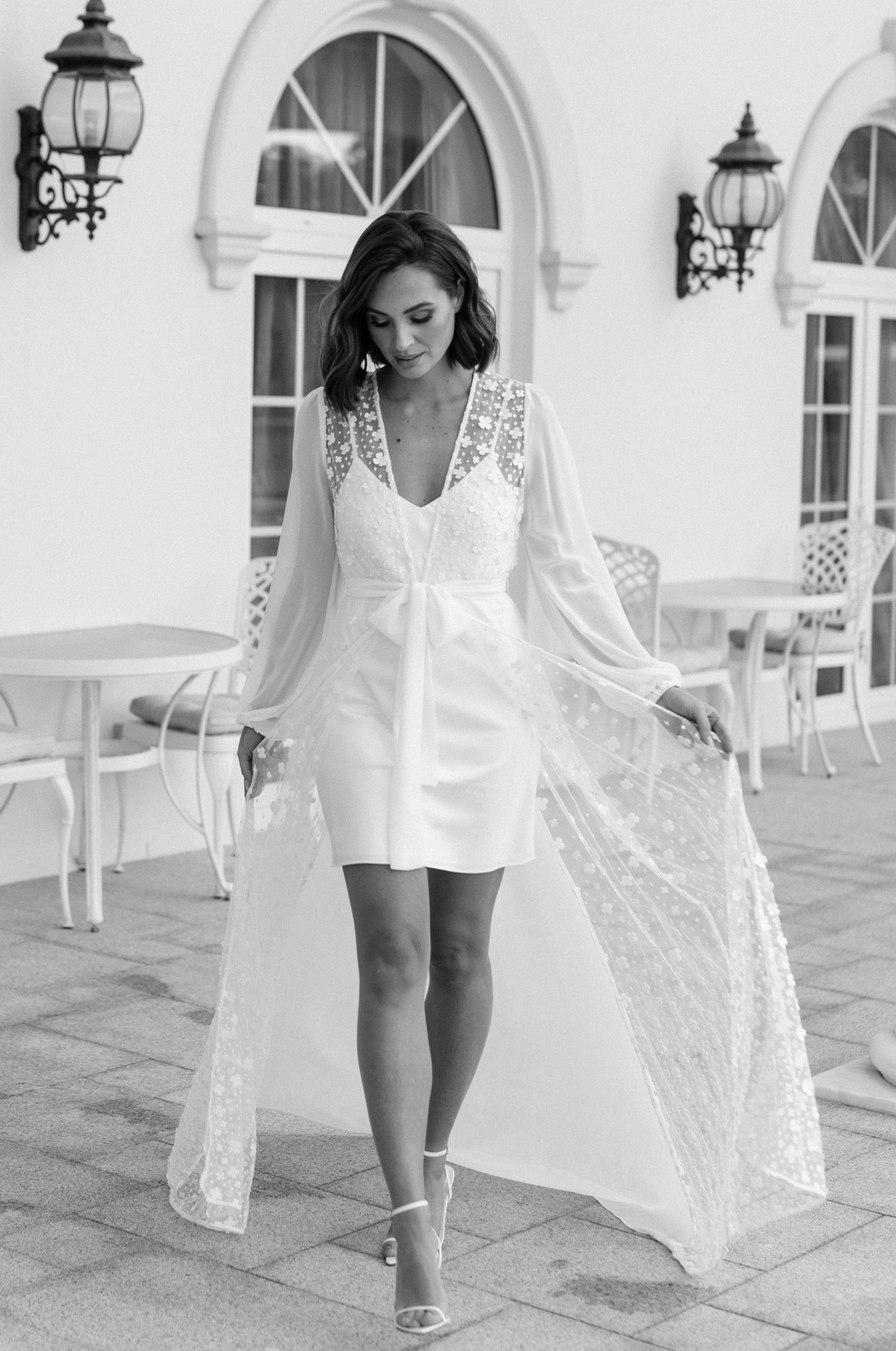 Cassidy Forget Me Knot Lace Maxi Bridal Robe with Slip - Elegant Wedding Gown for Brides, Bridal Party & Photoshoots