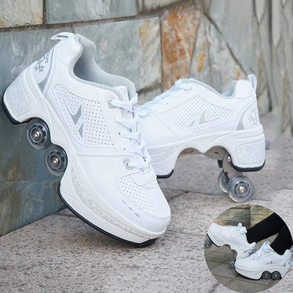 Wedsf 2-in-1 Deformable Parkour Running Shoes with Removable Inline Wheels - Convertible Roller Skates for Adults & Teens - Perfect for Street Training, Fitness Workouts and Urban Skating Adventures