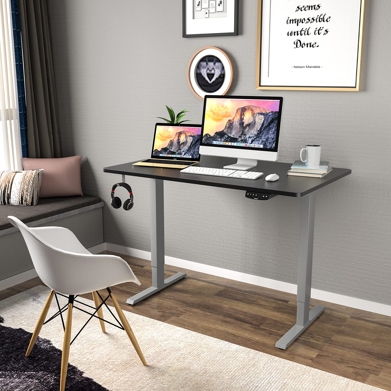 POWERSTONE 48x30 Inch Electric Height Adjustable Standing Desk - Black Ergonomic Sit Stand Computer Desk for Home Office, Gaming & Workspace - Perfect for Remote Work, Study & Productivity