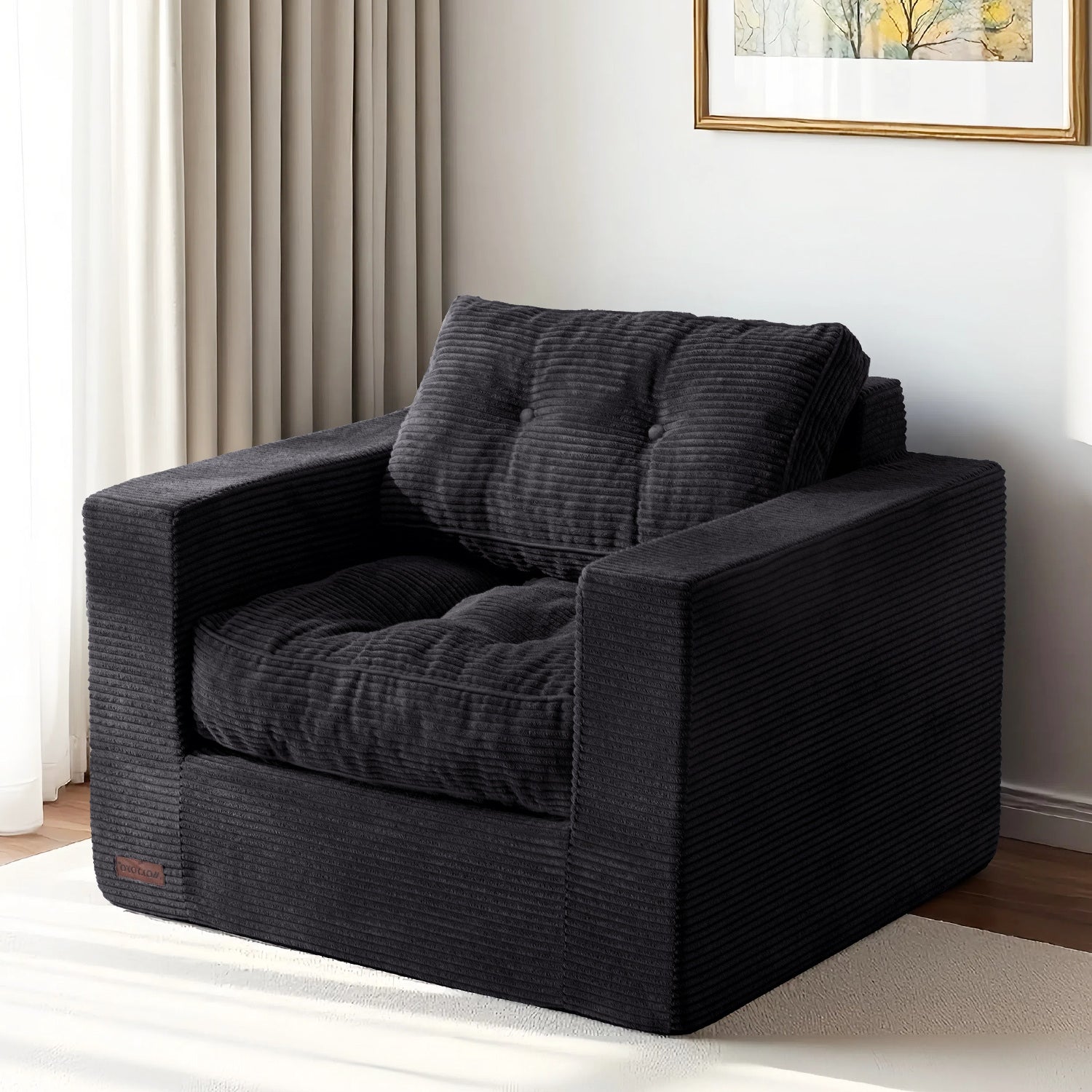 MAXYOYO Bean Bag Sofa Chair - Tufted Loveseat Boneless Couch with Removable Cushion & Backrest, Black | Comfortable Floor Seating for Living Room, Bedroom, Game Room & Dorm