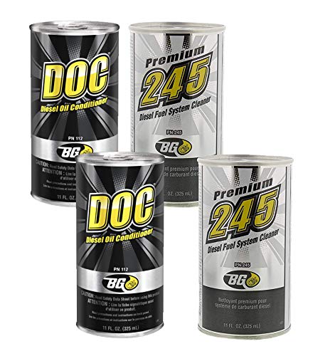 2 Cans of BG 245 Premium Diesel Fuel System Cleaner & 2 Cans of BG 112 DOC Diesel Oil Conditioner - Improve Engine Performance & Fuel Efficiency for Trucks, SUVs & Heavy-Duty Vehicles