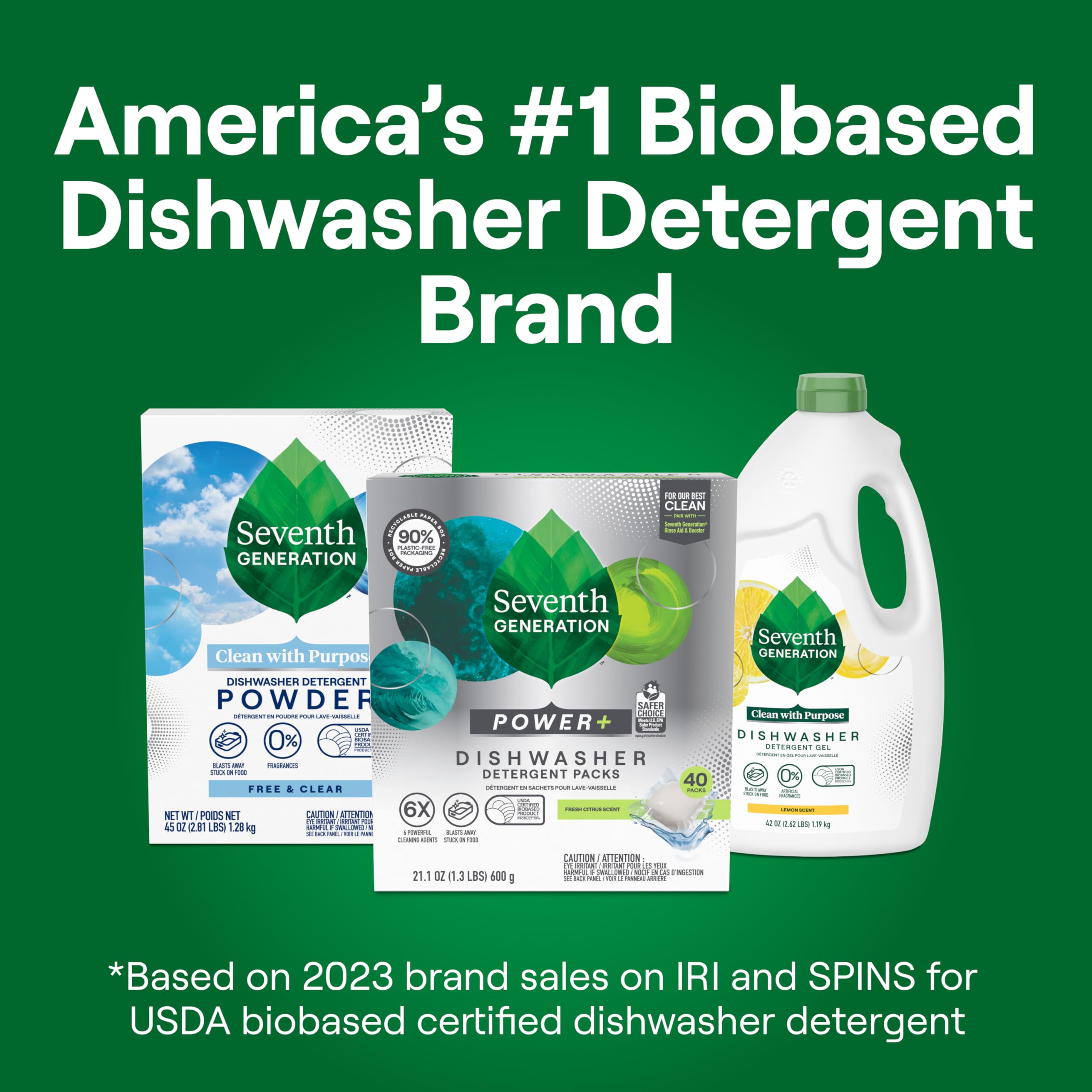 Seventh Generation Power Plus Dishwasher Detergent Packs - Fresh Citrus Scent, 40 Count (5 Packs) | Eco-Friendly, Plant-Based Formula for Sparkling Clean Dishes | Perfect for Everyday Use & Large Families