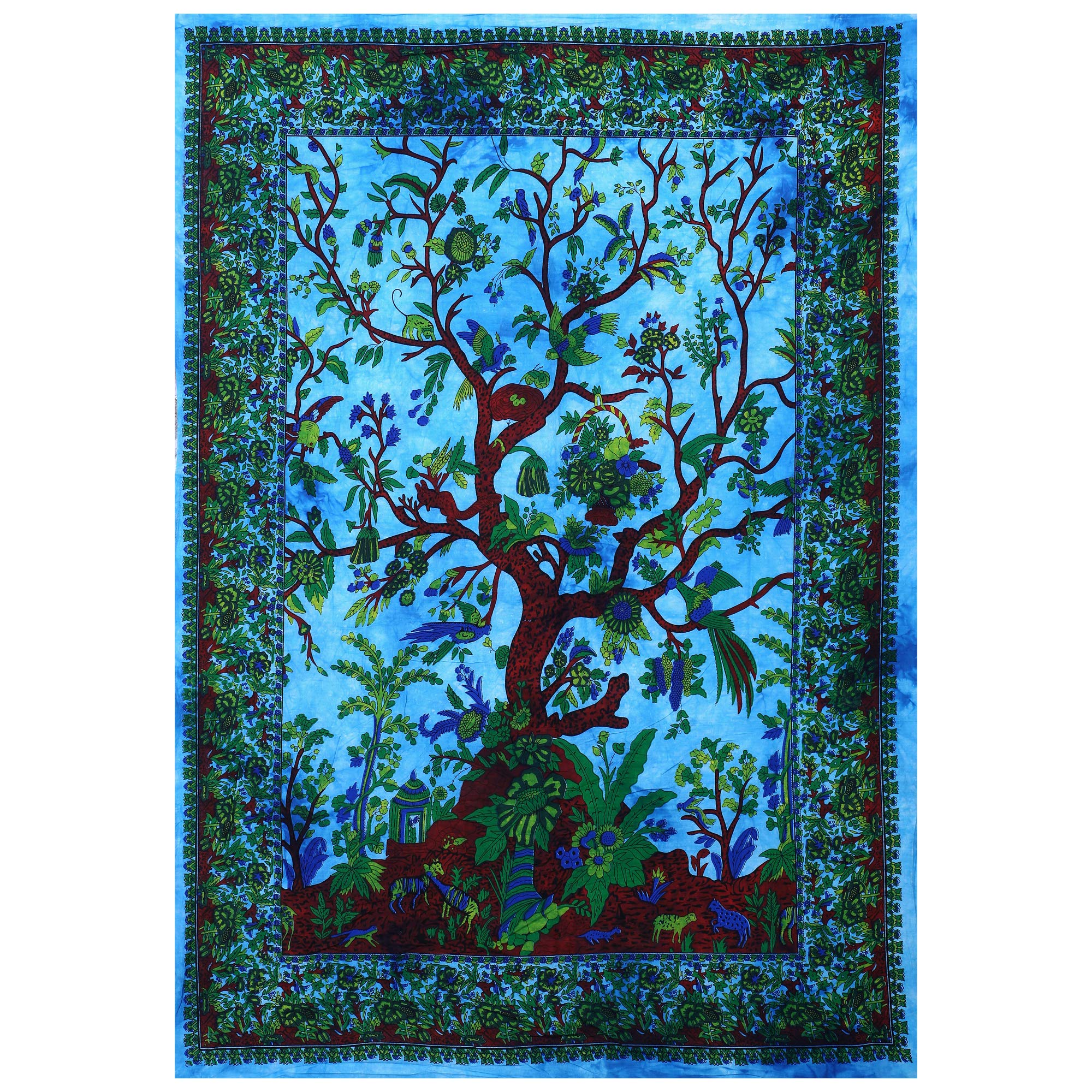 Turquoise Tree of Life Tapestry - Wall Hanging & Bedspread for Hippie Décor