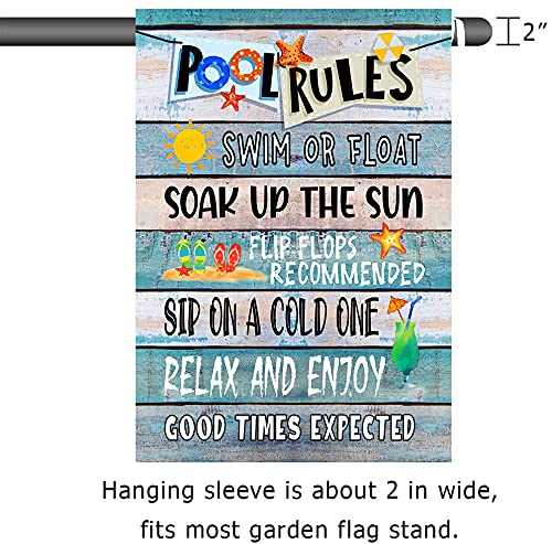 Pool Rules Garden Flag - Double Sided 12x18 Spring Summer Beach Decor - Perfect for Patio, Deck, Backyard & Poolside Outdoor Decorations