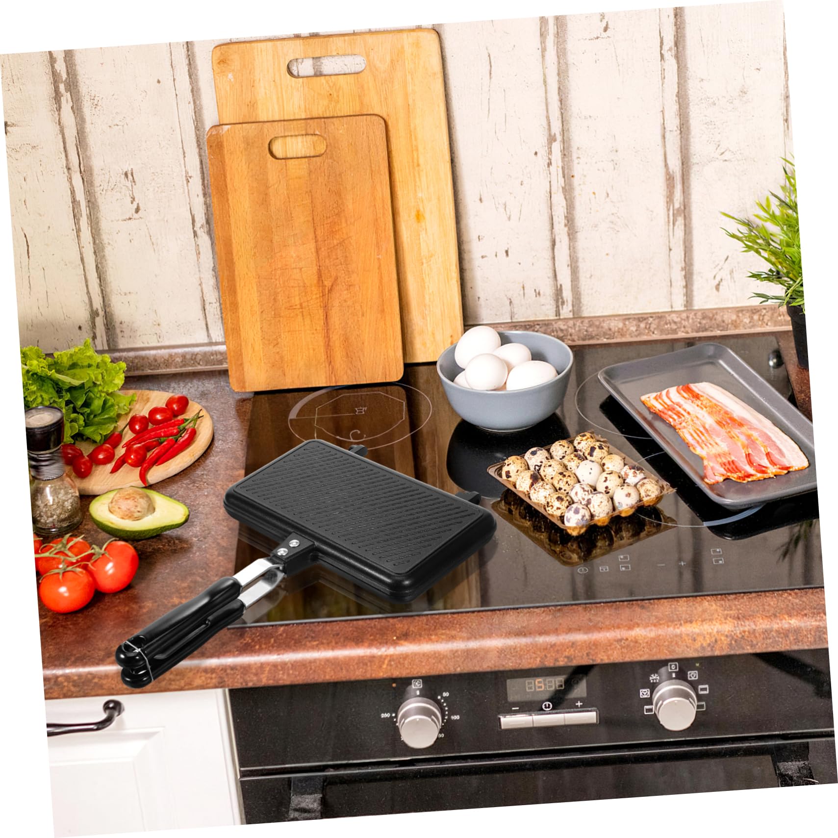 Non-Stick Double-Sided Sandwich & Pancake Grill Pan - Breakfast Skillet, BBQ Maker & Electric Clamshell Snack Cooker | Perfect for Home Kitchen, Camping & Quick Meals