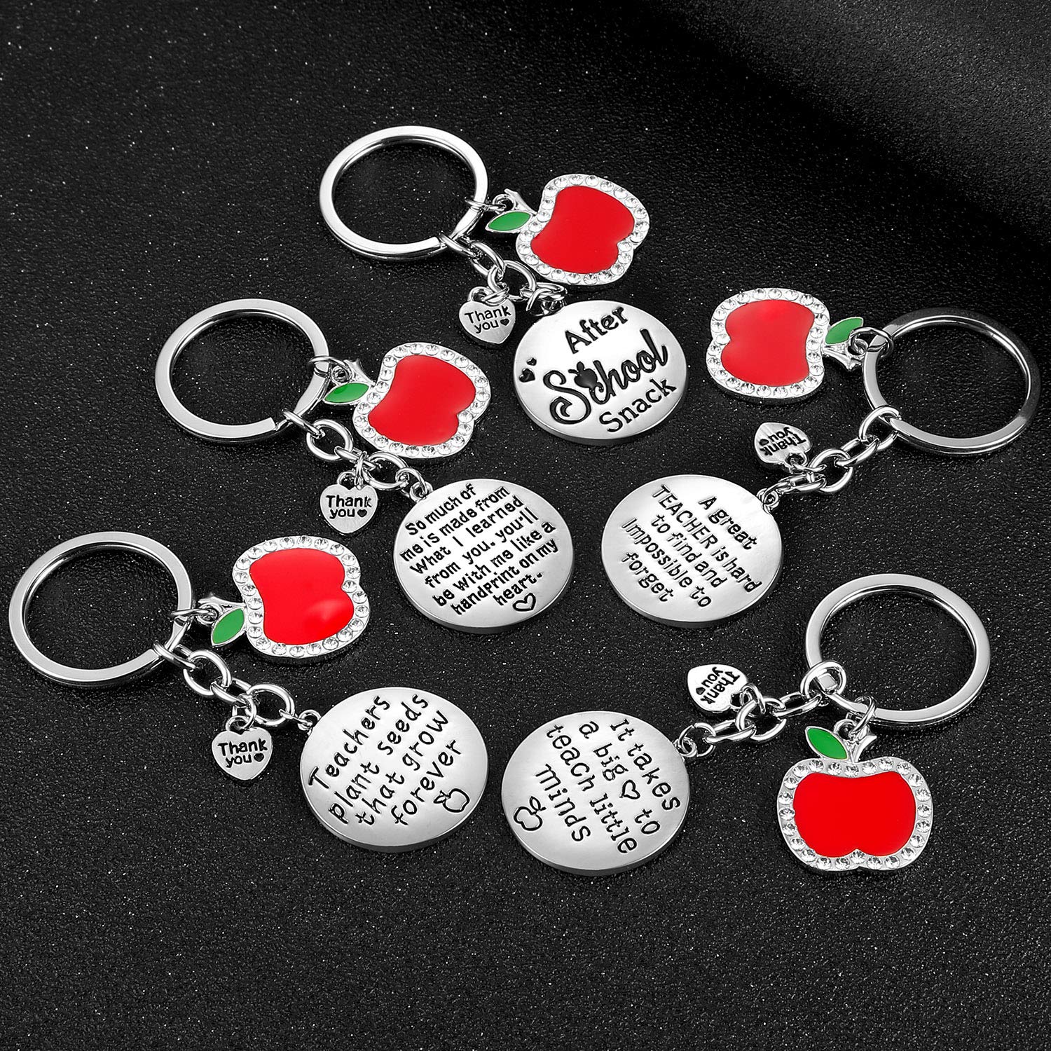 5-Piece Teacher Keychain Set - Heart Charm Jewelry Keyring for Women & Men - Perfect Teacher Appreciation Gift, Thank You Present for Educators - Ideal for Teacher's Day, Retirement, End of Year Gifts