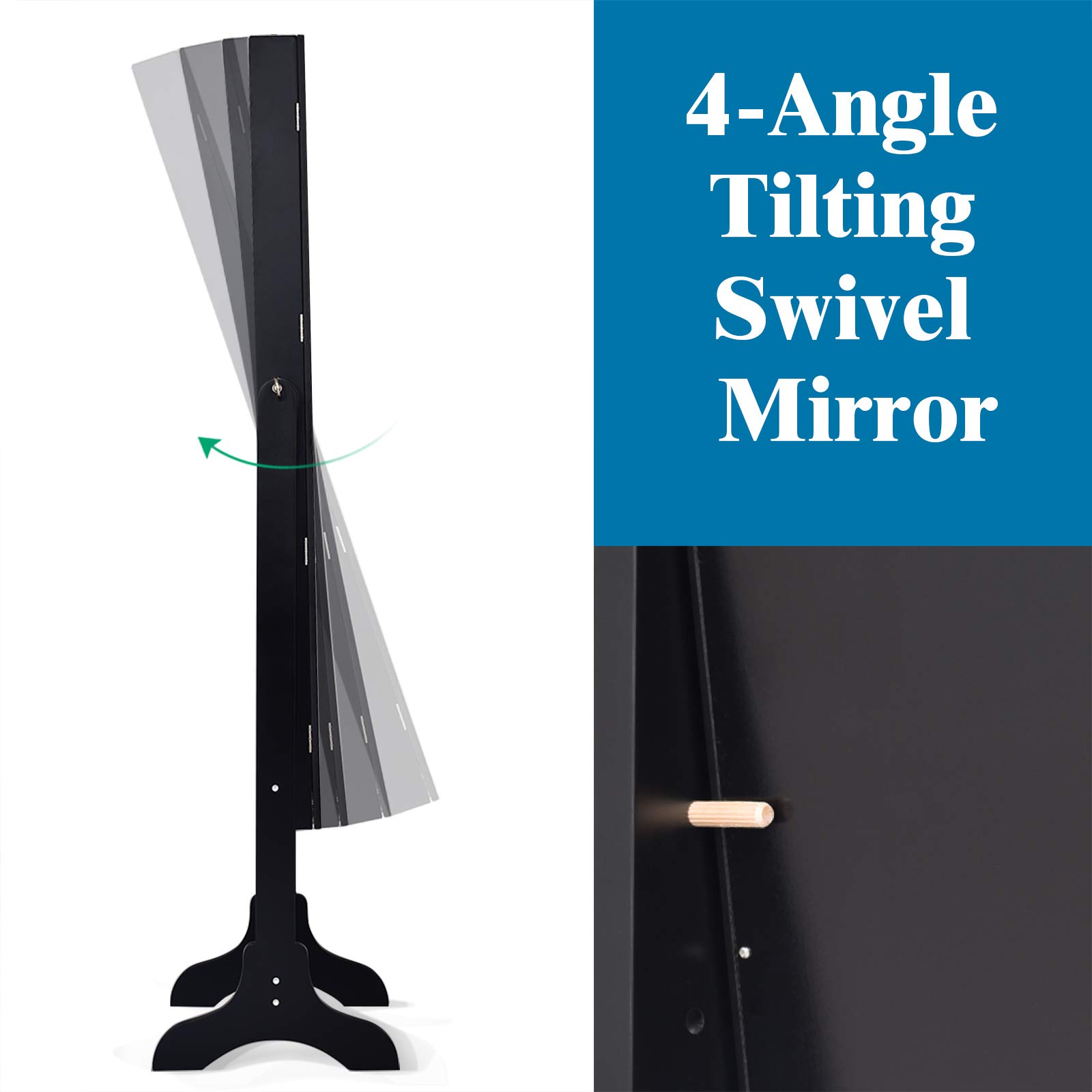 GOFLAME Jewelry Cabinet Organizer with Full Length Mirror Door - Freestanding Makeup Mirror Storage with Large Capacity for Necklaces, Rings & Accessories - Perfect for Bedroom, Closet & Dressing Room (Black)