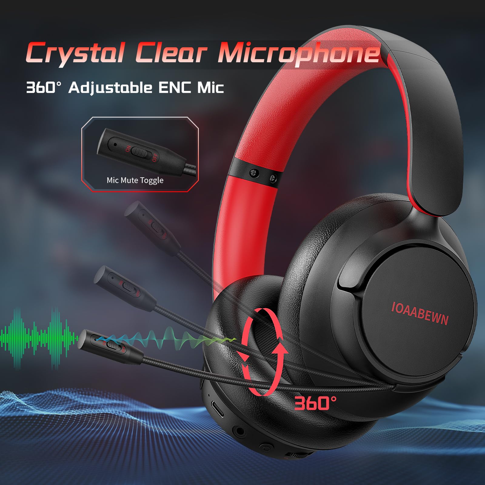 Wireless Gaming Headset for PS5, PS4, PC & Switch - 55Hr Battery Life, 2.4Ghz/Bluetooth 5.3 with Noise-Canceling Mic - Black & Red Design for Pro Gamers & Streaming (Compatible with Playstation 5, Xbox, Nintendo Switch & Desktop Computers)