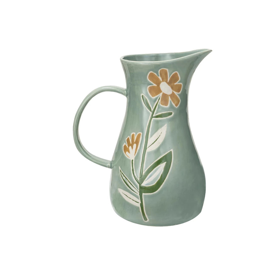 Sage & Orange Stoneware Pitcher - Handcrafted Ceramic Water Pitcher for Kitchen, Dining & Home Decor | Perfect for Iced Tea, Lemonade & Entertaining