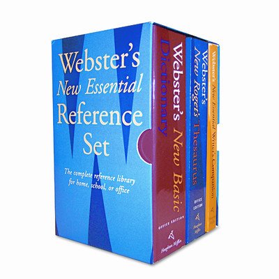 Webster's New Essential Reference Three-Book Desk Set - Paperback Dictionary, Thesaurus & Vocabulary Builder - Perfect for Home, Office & School Study