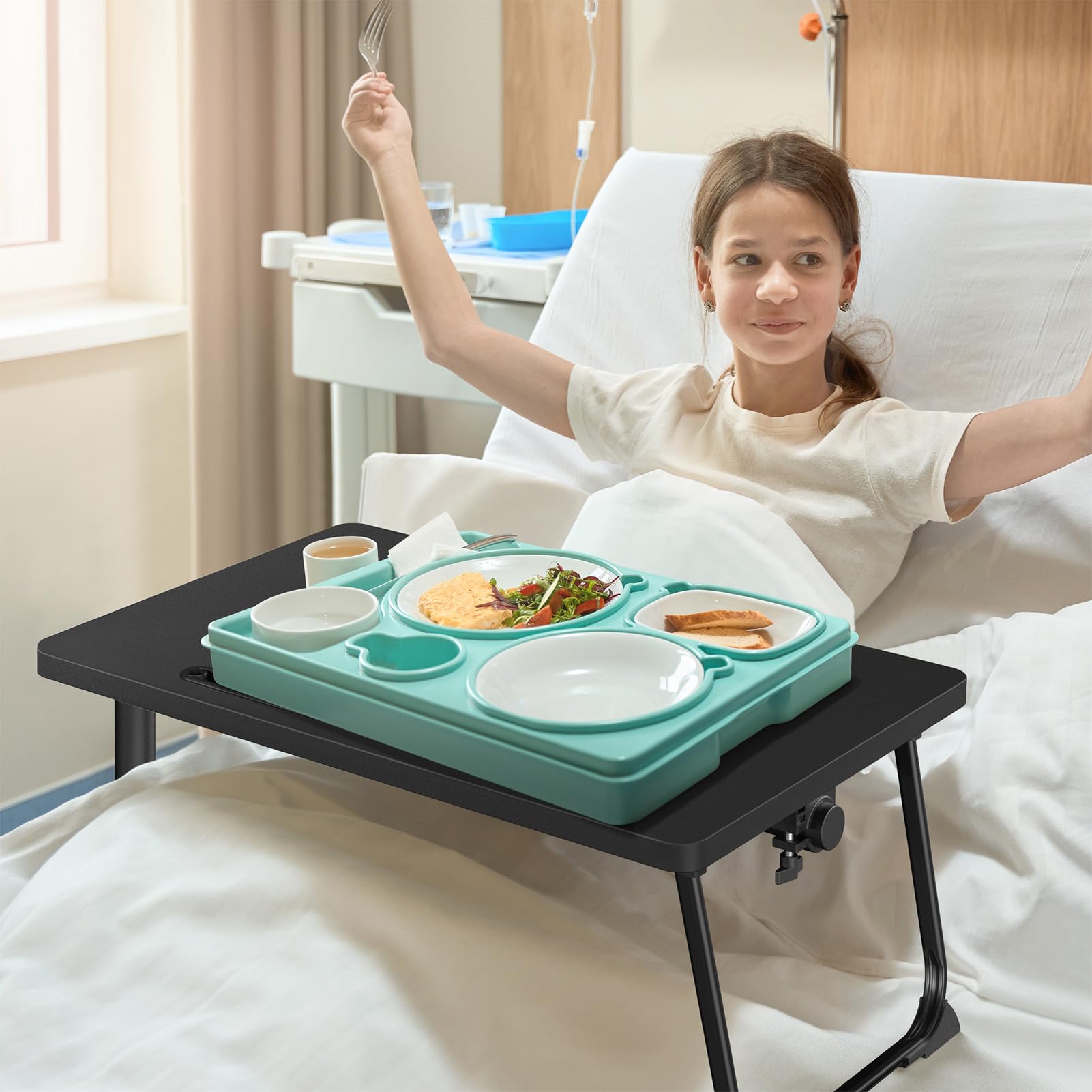 Adjustable Overbed Bedside Table with Wheels - Portable Rolling Desk for Hospital, Home & Office - Mobile Laptop Stand, Computer Cart & Standing Desk Tray - Perfect for Patients, Students & Remote Work