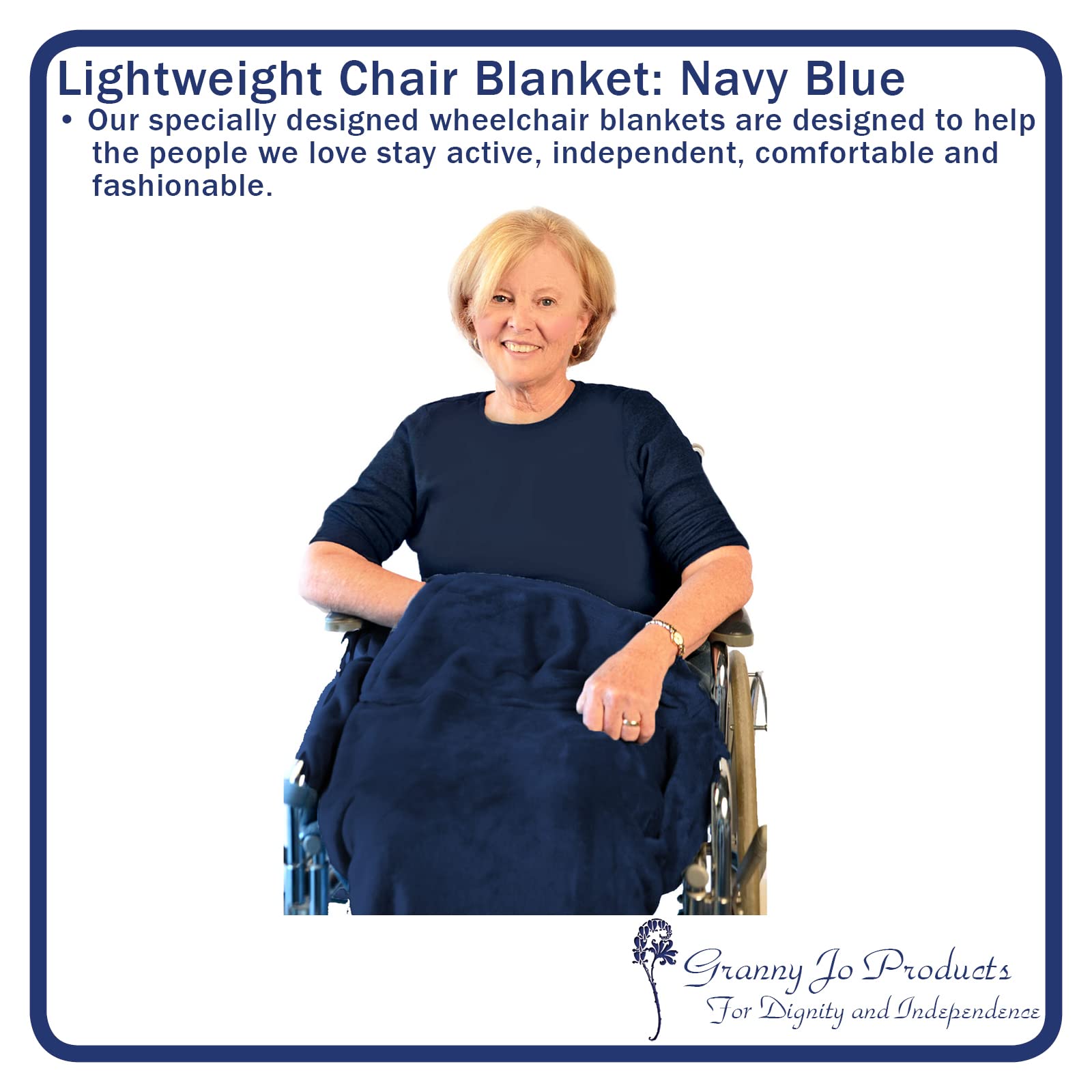 Granny Jo Lightweight Wheelchair Blanket - Soft & Warm Navy Blue Fleece Throw - Perfect for Seniors, Travel & Outdoor Use